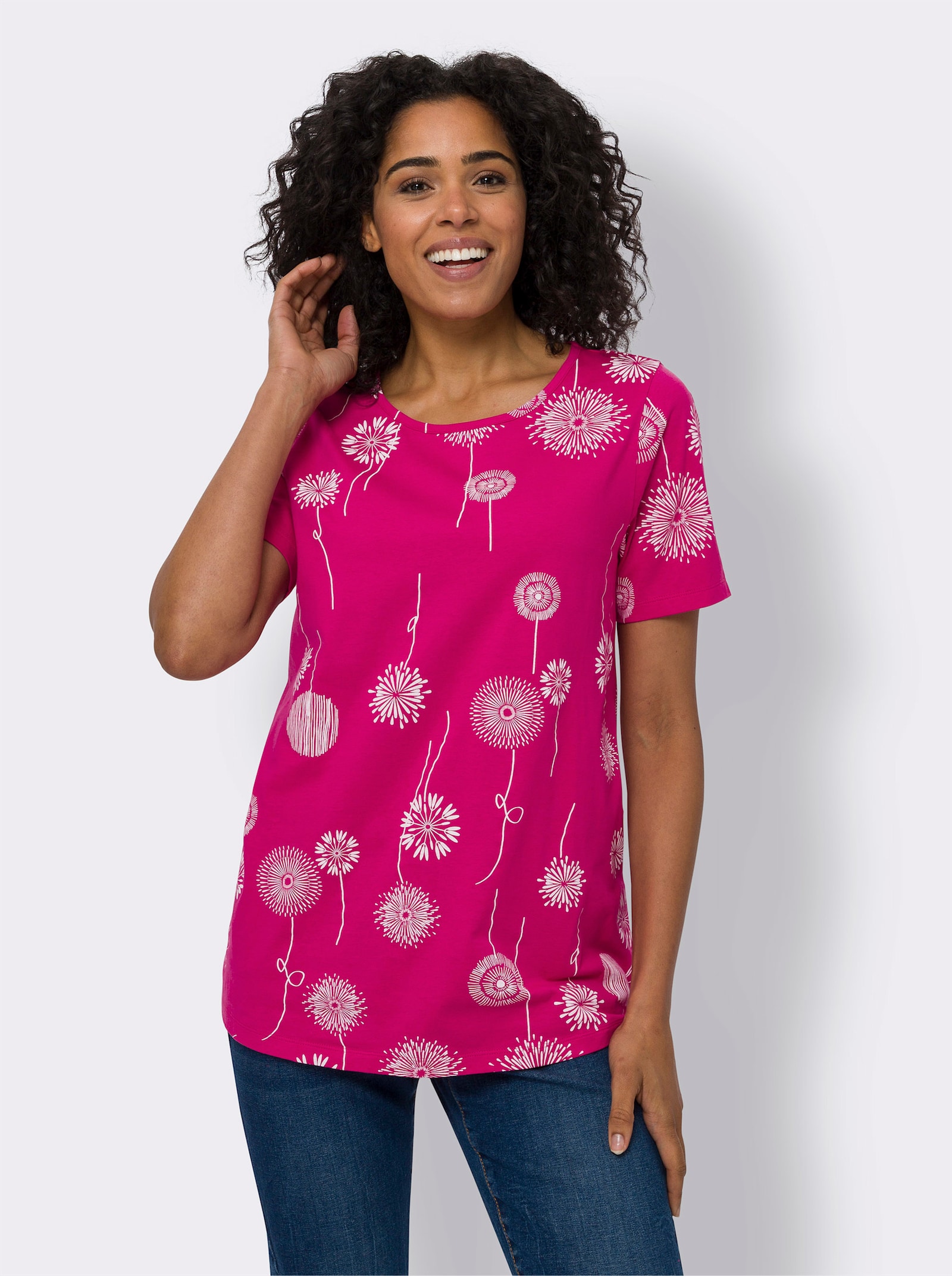 Longshirt mit Pusteblumen-Print - pink-weiss-bedruckt