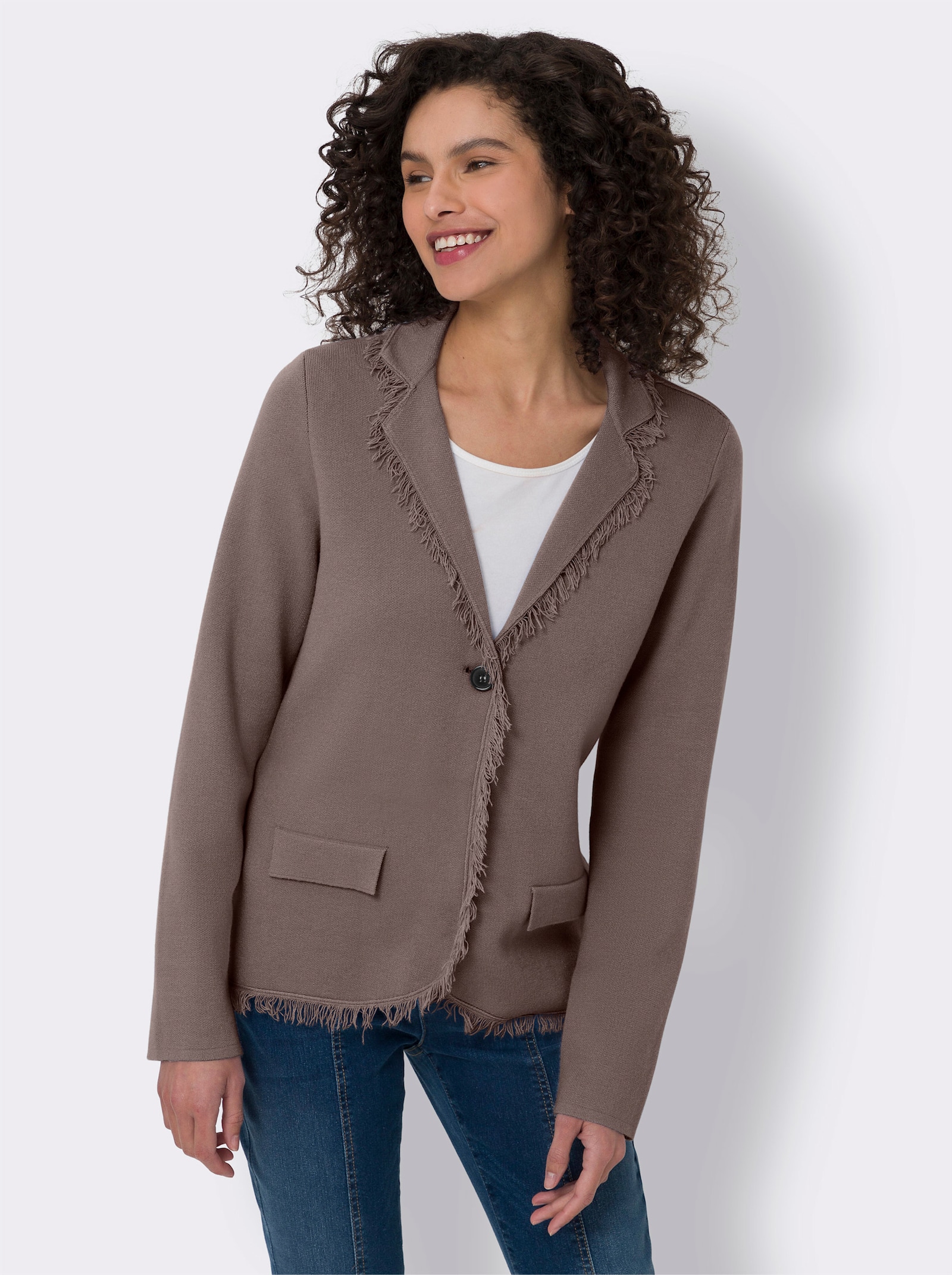 heine Feinstrickjacke in Blazer-Optik - dunkeltaupe
