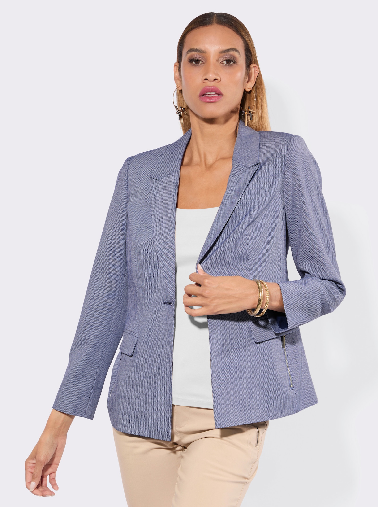 Blazer mit dezenten Schulterpolstern - taubenblau-meliert