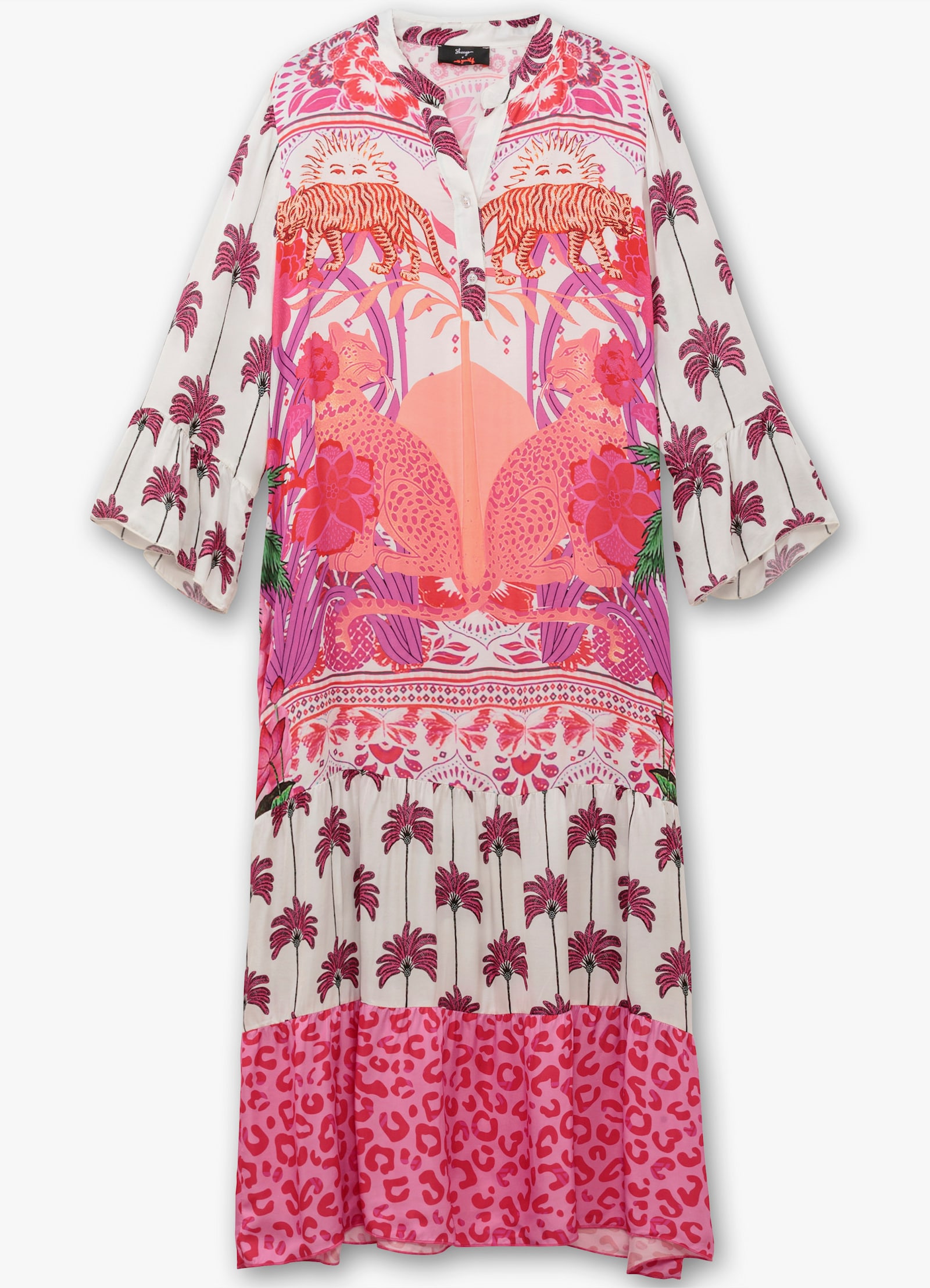 sheego loves miss goodlife Maxikleid im Mustermix, mit Trompetenärmeln - pink gemustert