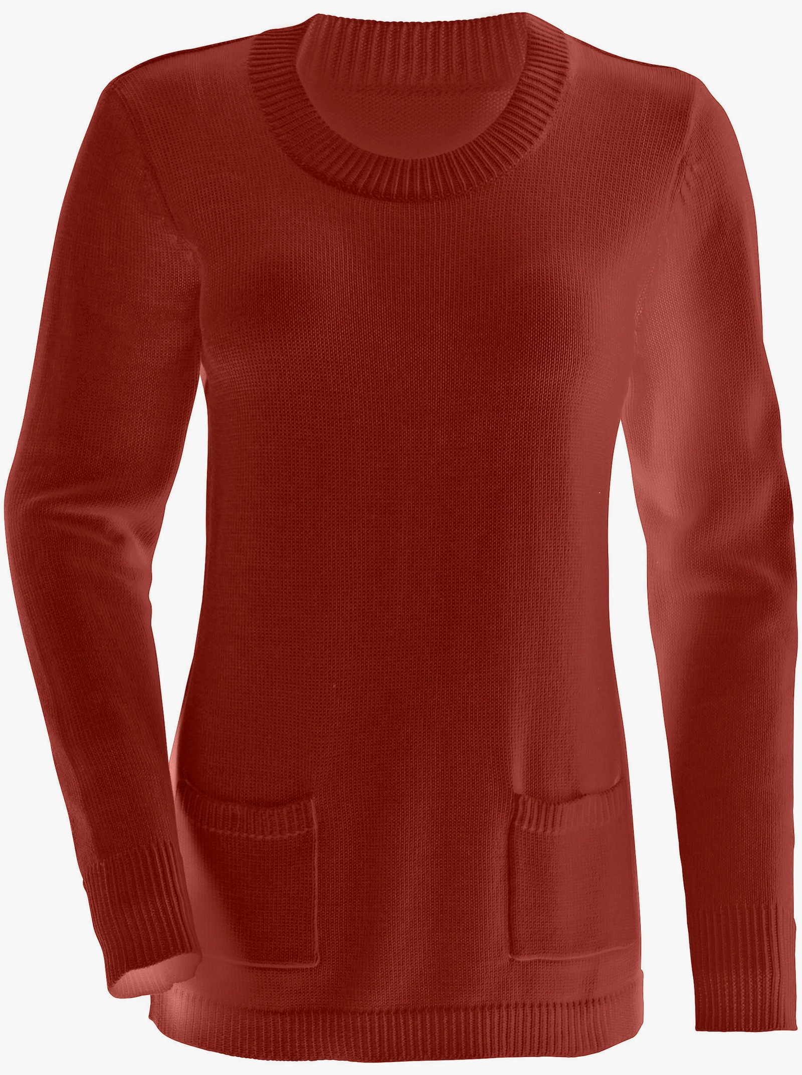 Rundhalspullover mit aufgesetzten Taschen - rostrot