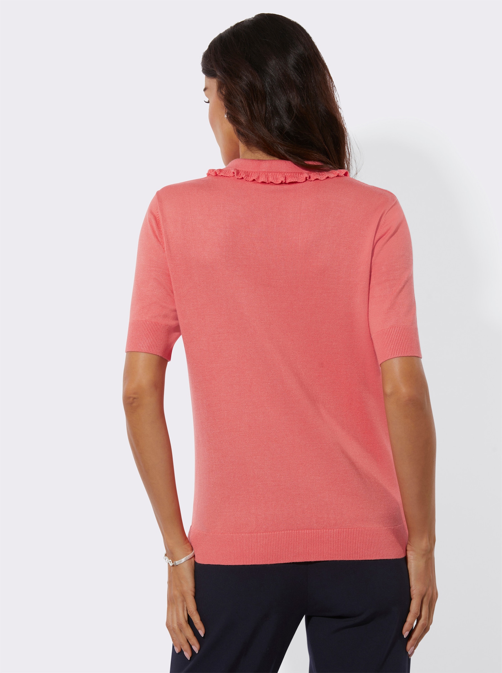 Polopullover mit kurzer Zierknopfleiste - koralle