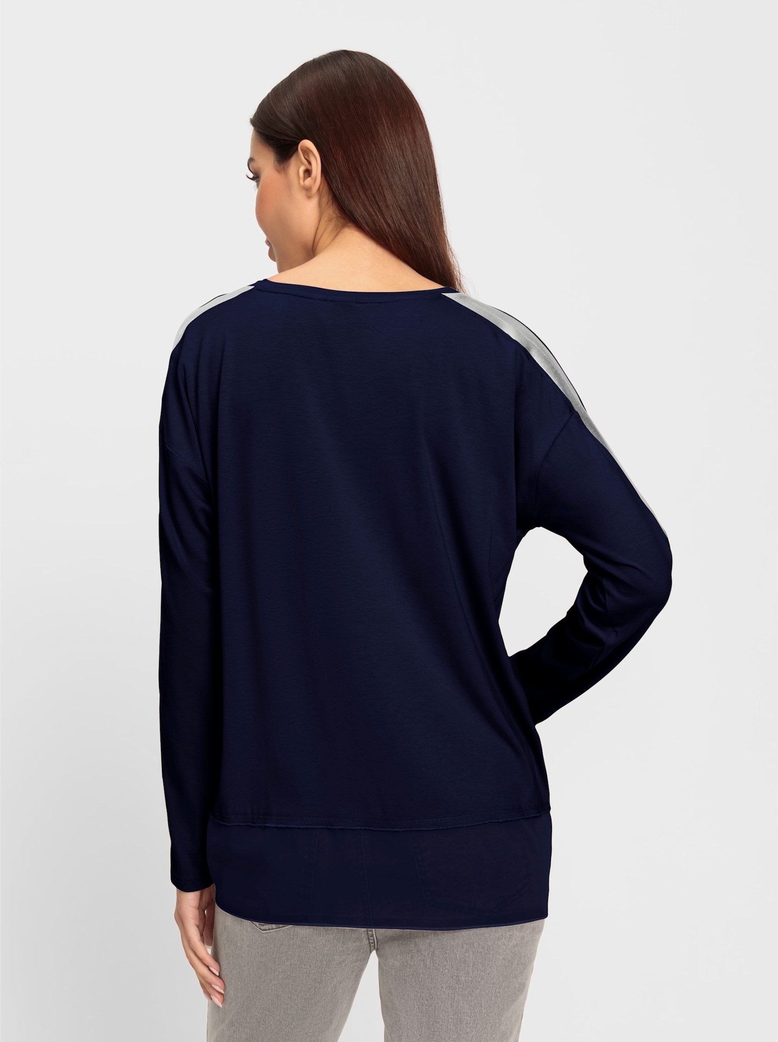 heine Shirt met lange mouwen en glanzende streep - marine