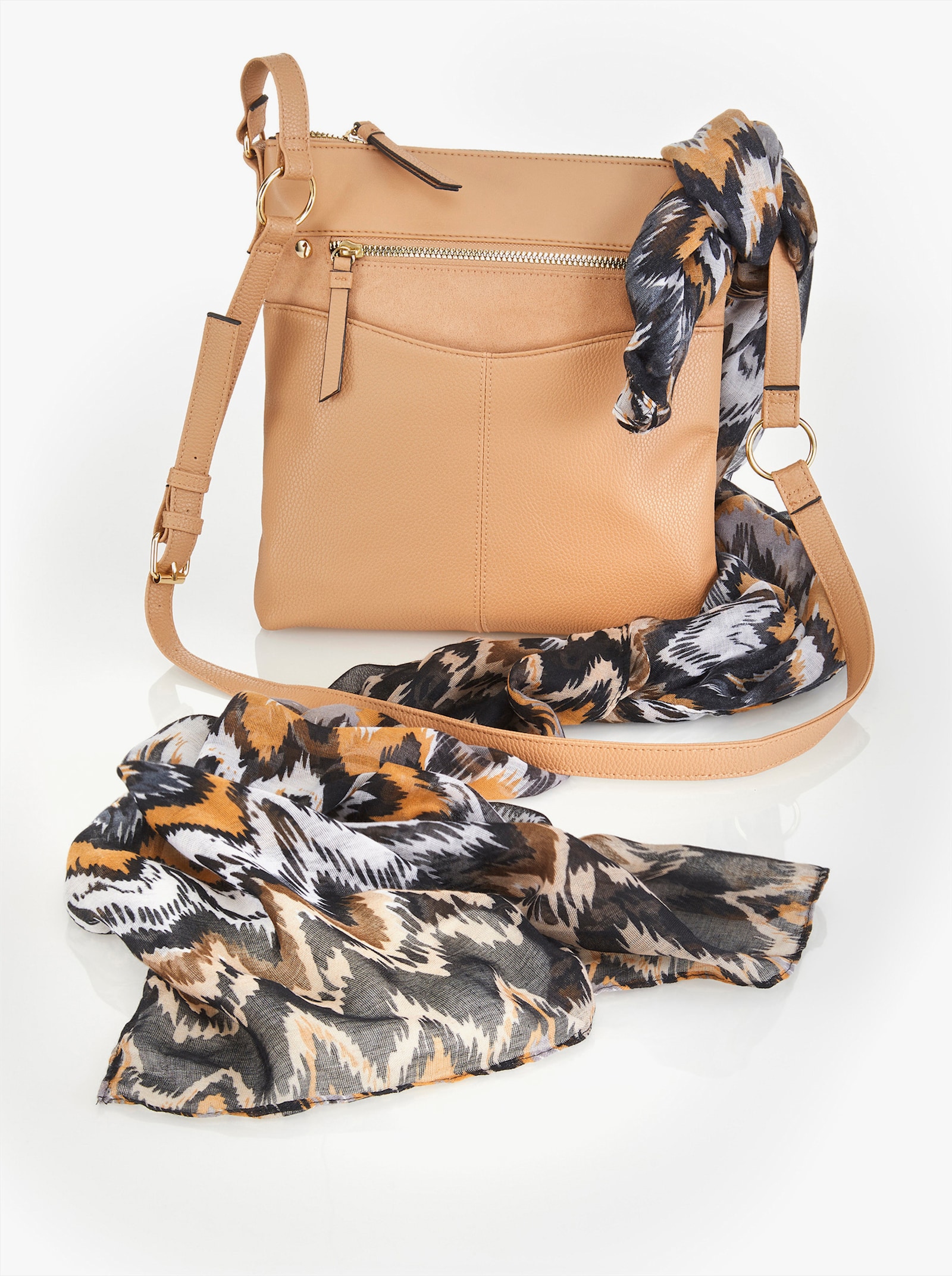 Handtasche mit Schal - beige