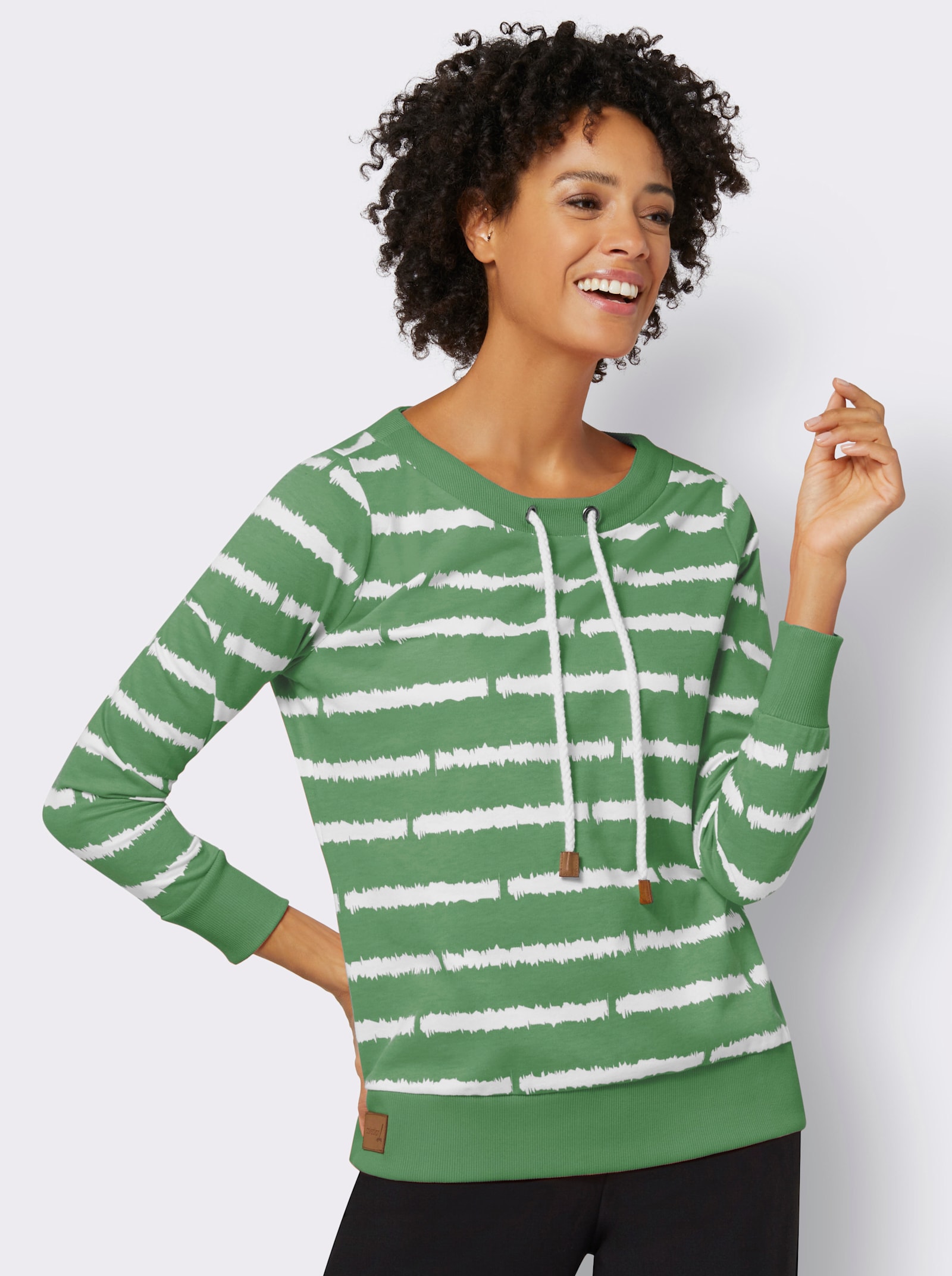 Sweatshirt mit Tunnelzug und Bindeband - apfel-ecru