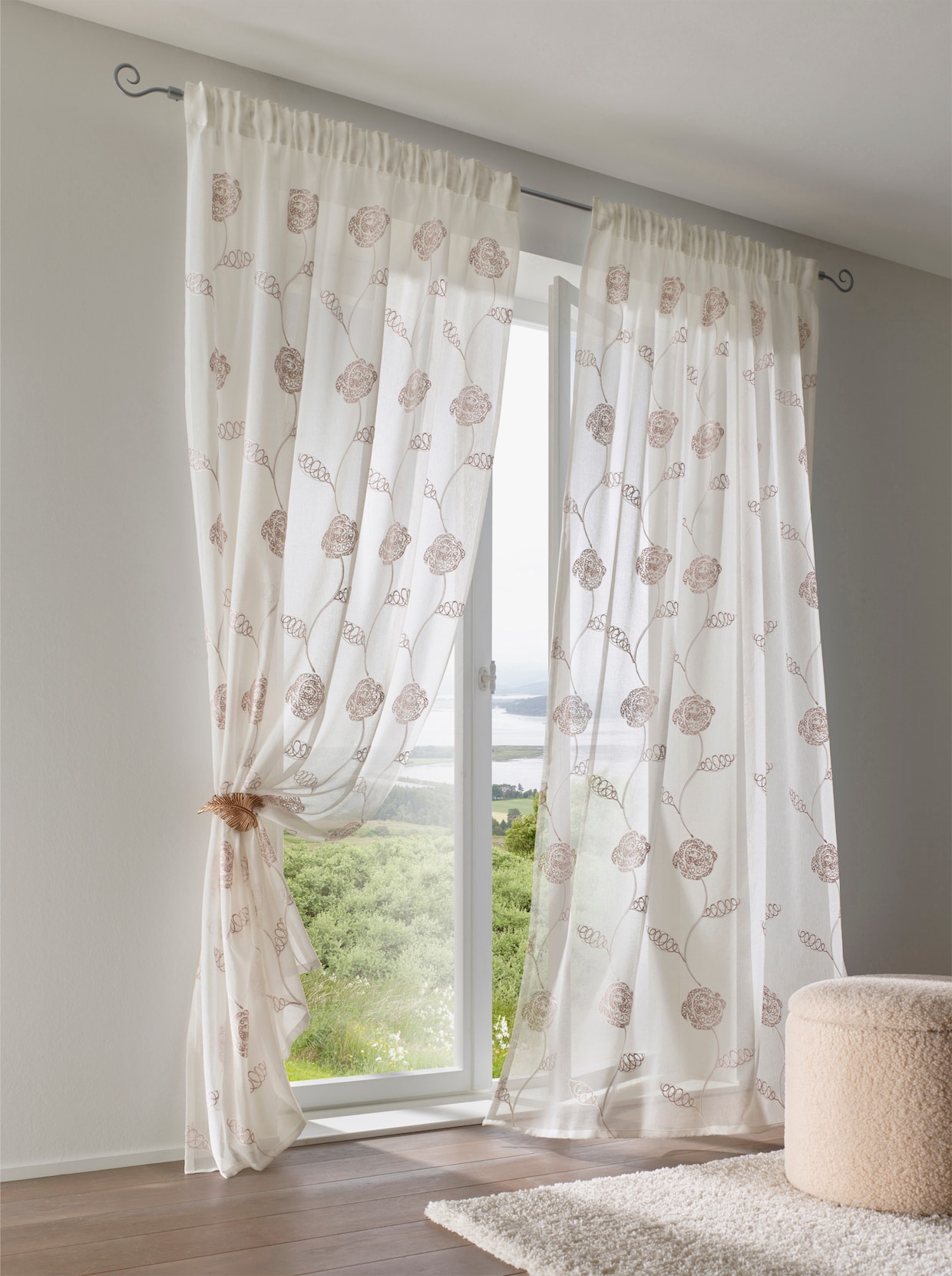 heine home Decoratieve vitrage - offwhite/roze