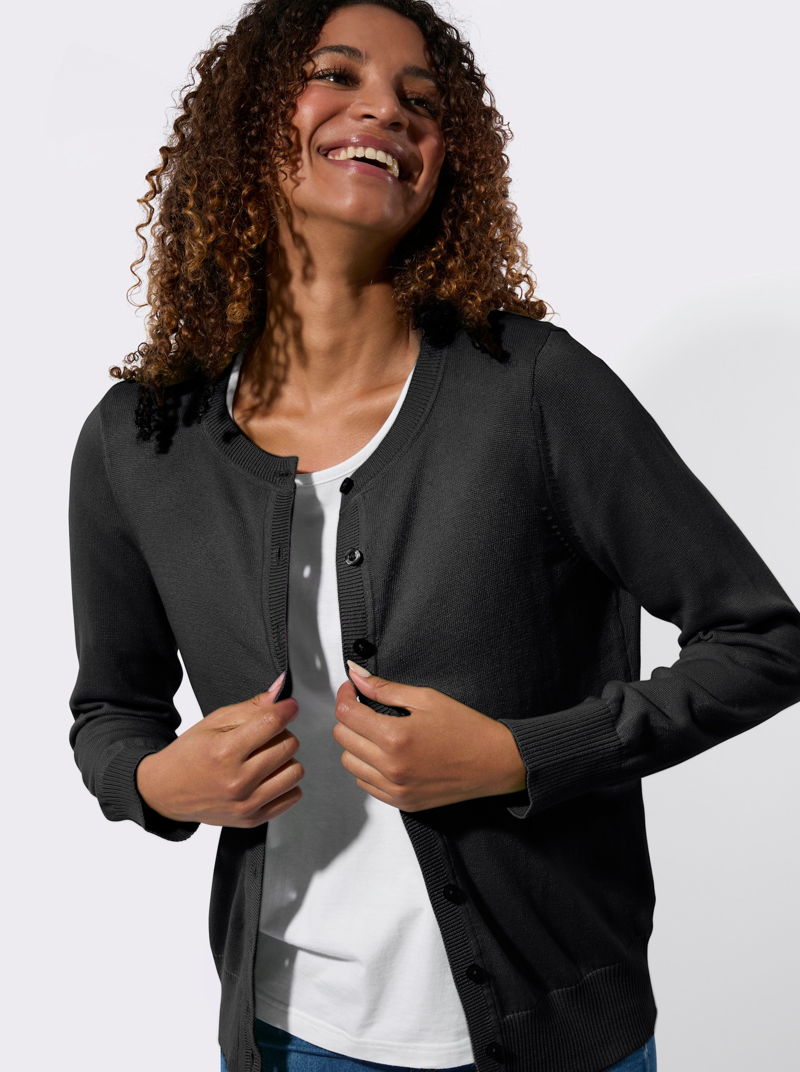 Kardigán s rebrovanými zakončeniami - čierna