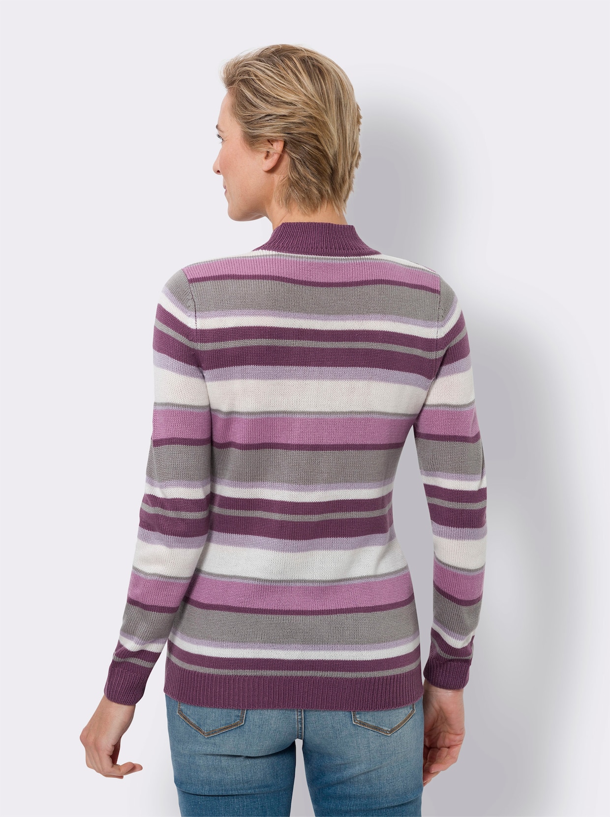 Stehkragenpullover - violett-flieder-geringelt