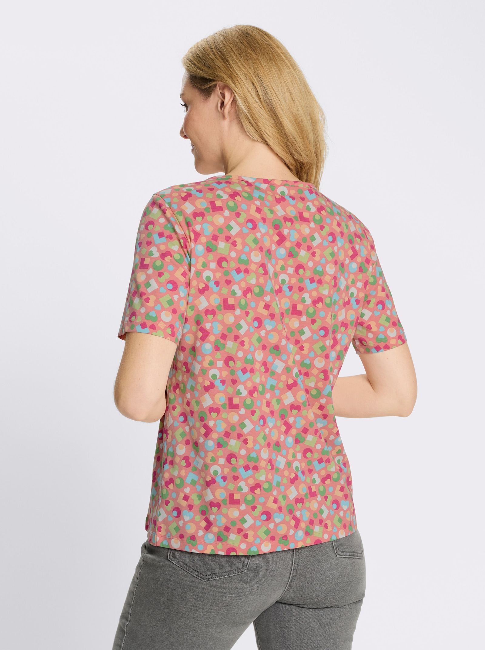 Kurzarmshirt im bunten Allover-Print - flamingo-apfel-bedruckt