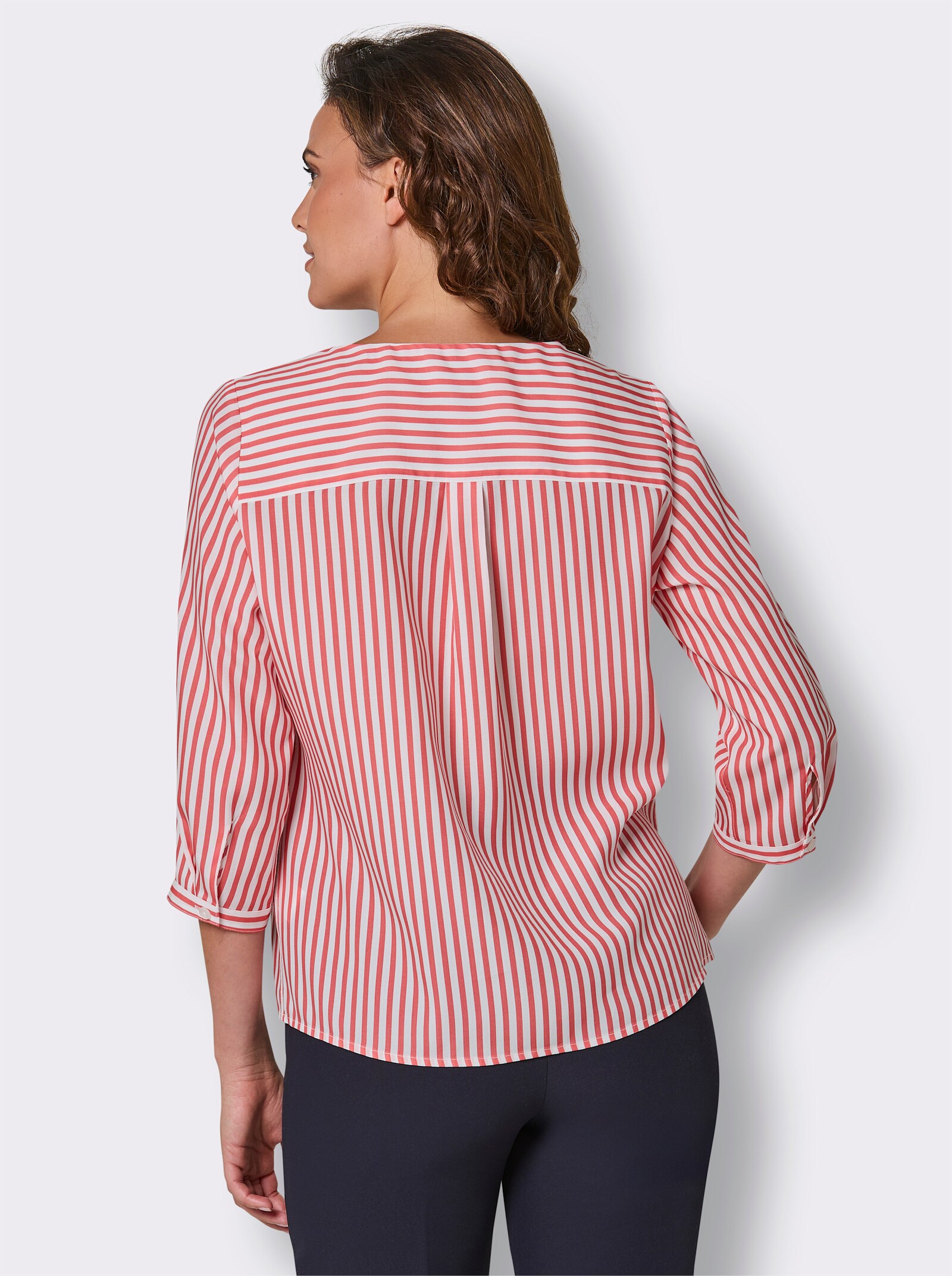 CREATION L PREMIUM Gestreifte Bluse mit Krempelärmel - grapefruit-ecru-gestreift