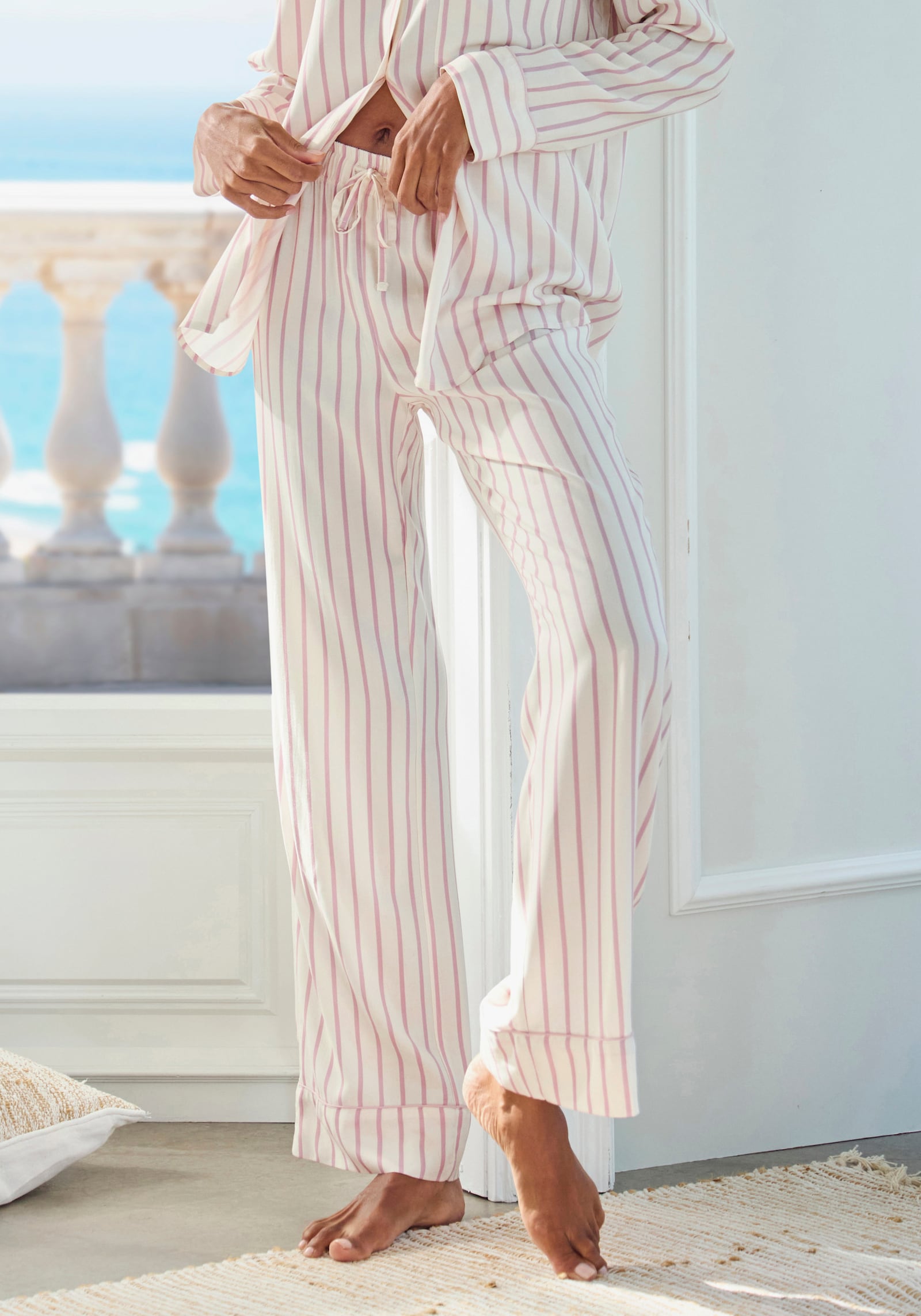 LASCANA Bas de pyjama - écru à rayures