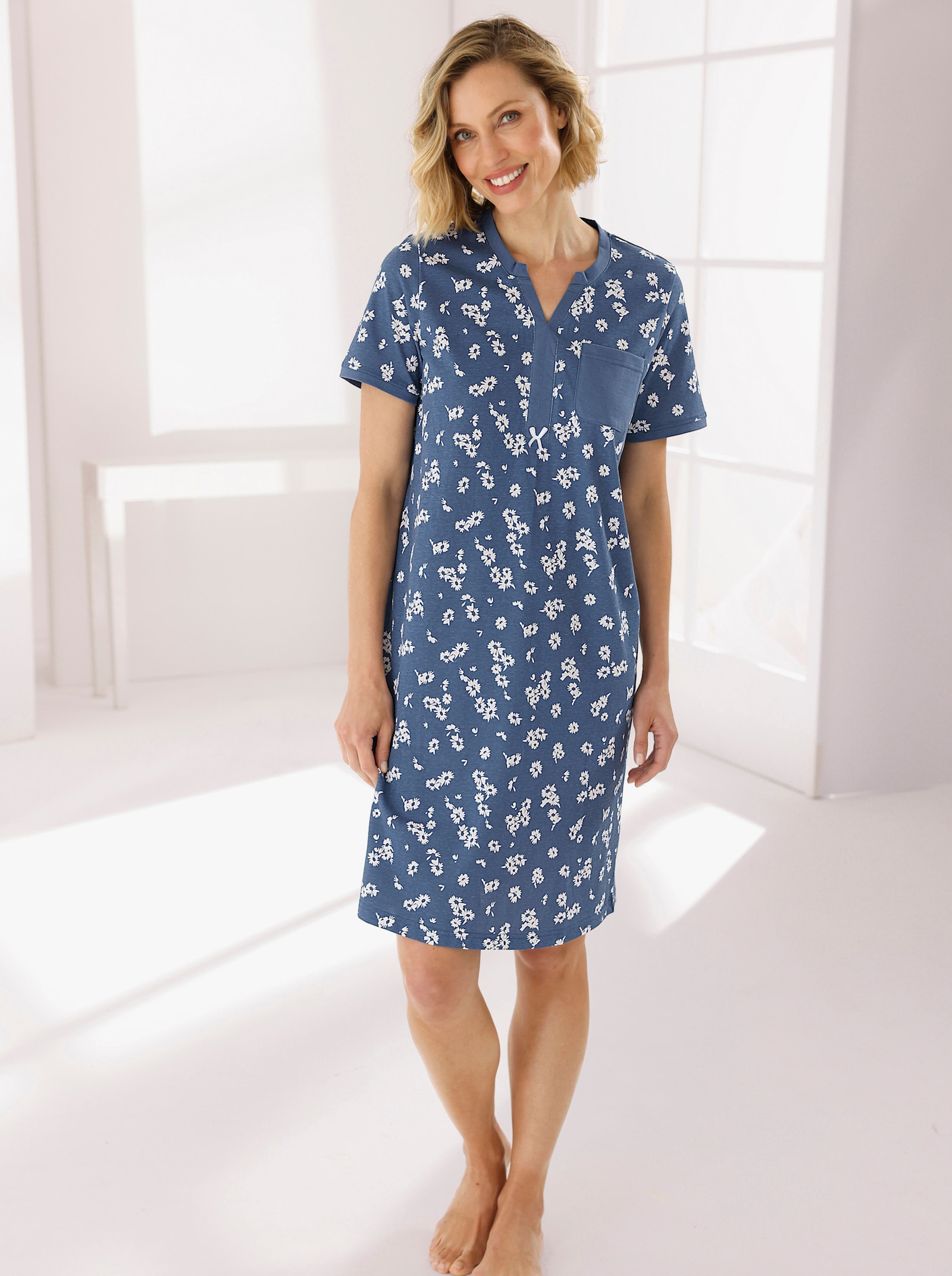 wäschepur Slaapshirts - jeansblauw/ecru bedrukt + jeansblauw