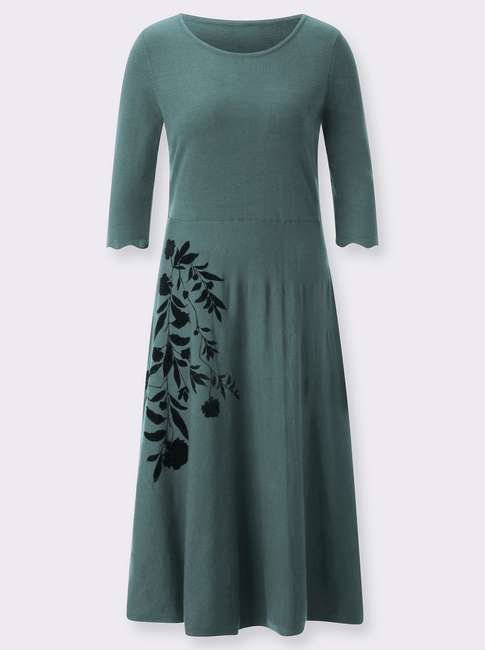Strickkleid mit samtigem Flockdruck - jade