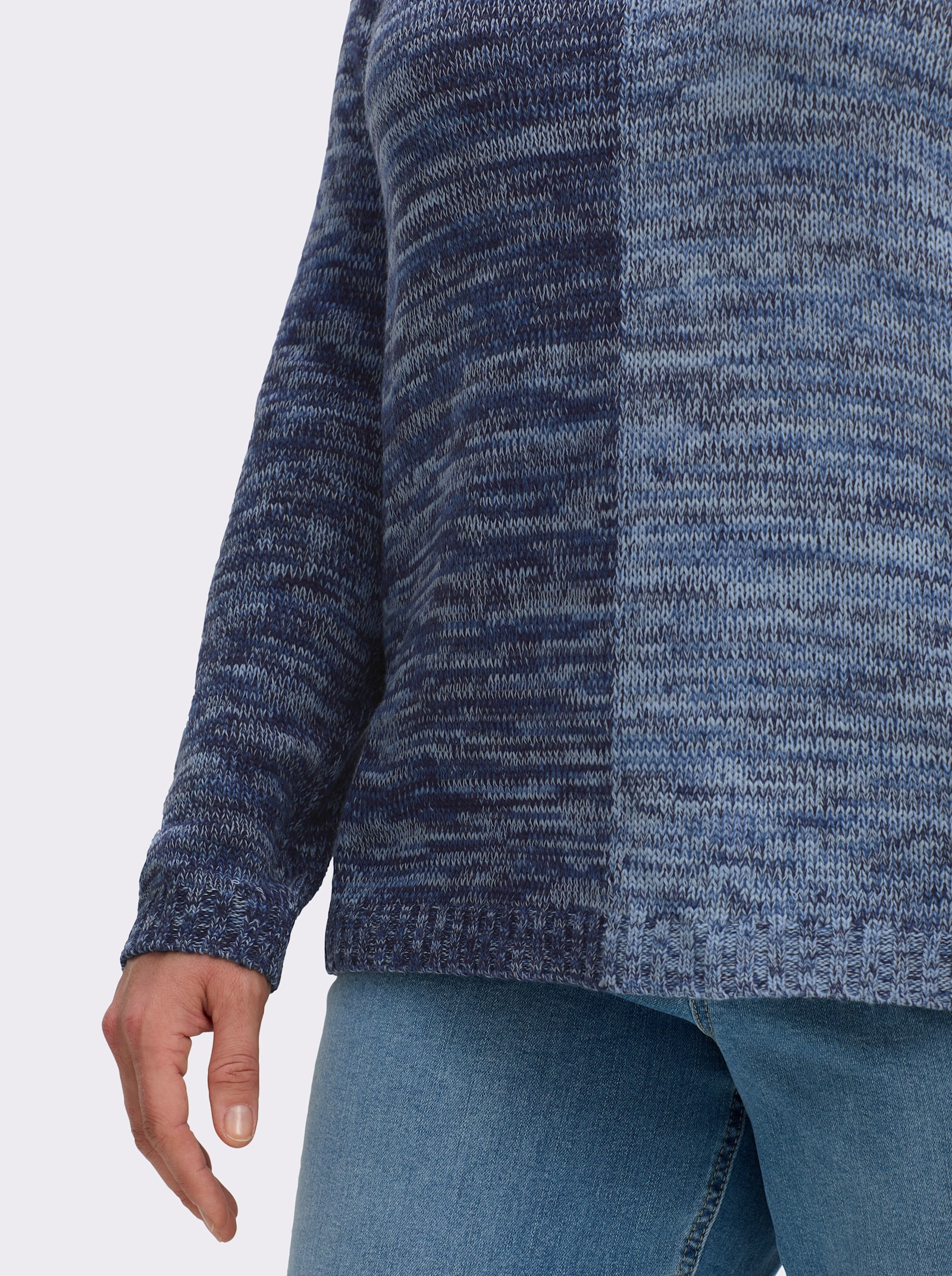 Langarm-Pullover im 2-farbigen Melange-Strick - marine-eisblau-meliert