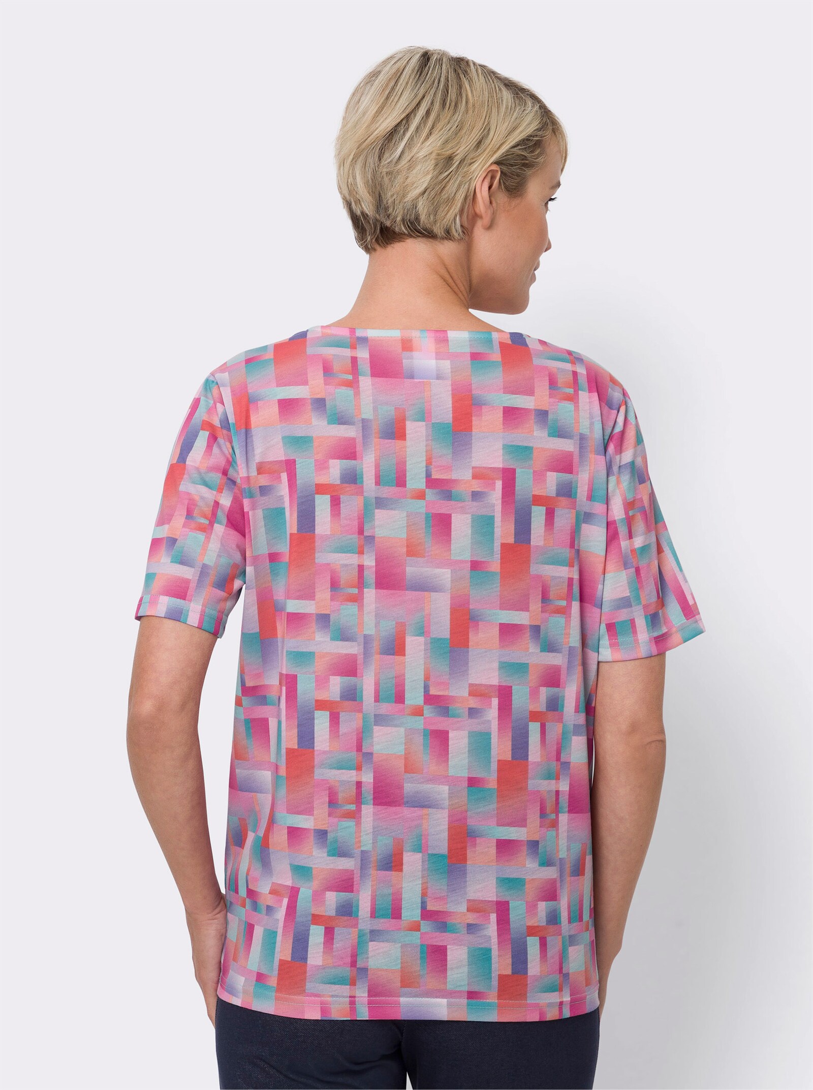 Kurzarmshirt pflegeleichte Qualität - fuchsia-orange-bedruckt