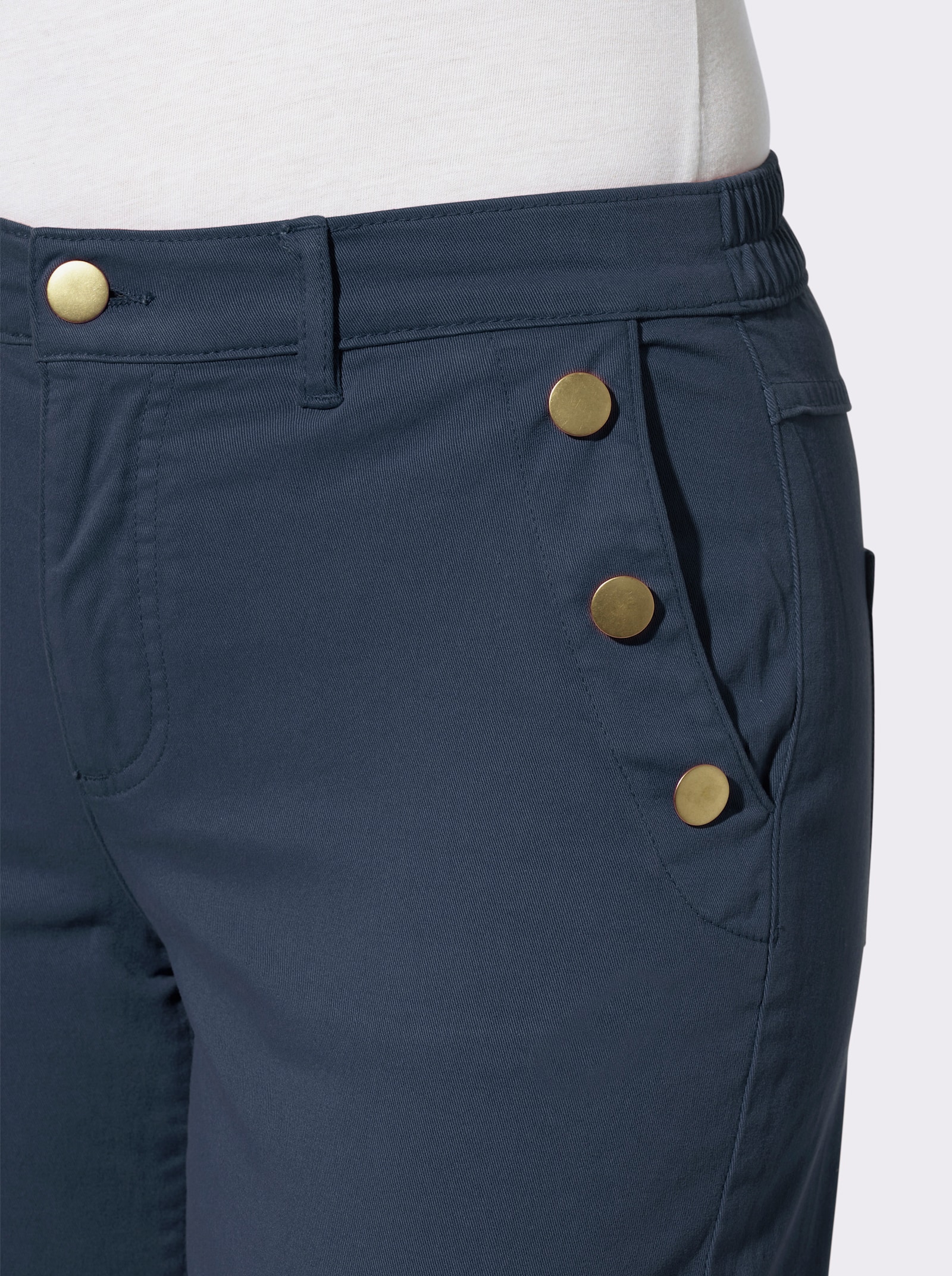 Stretch-Hose mit goldfarbenen Schmuckknöpfen - dunkelblau