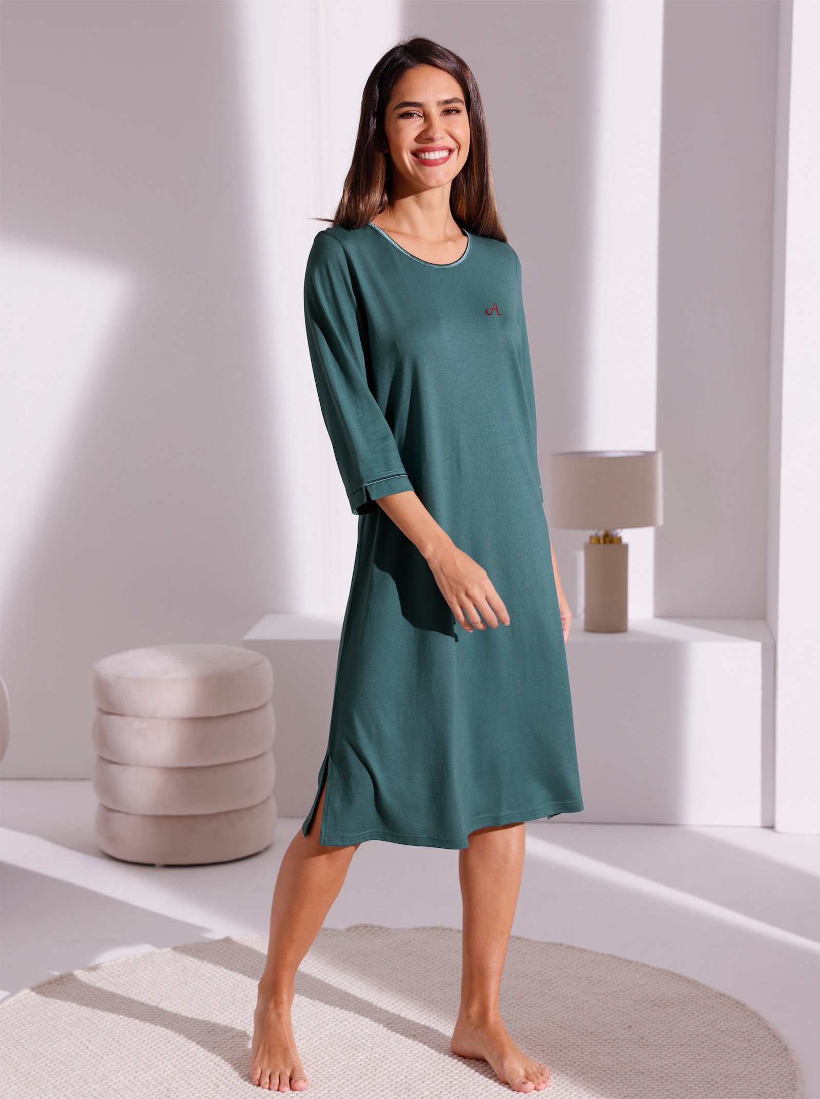 Ascafa Nachthemd mit platziertem Druck vorne - petrol