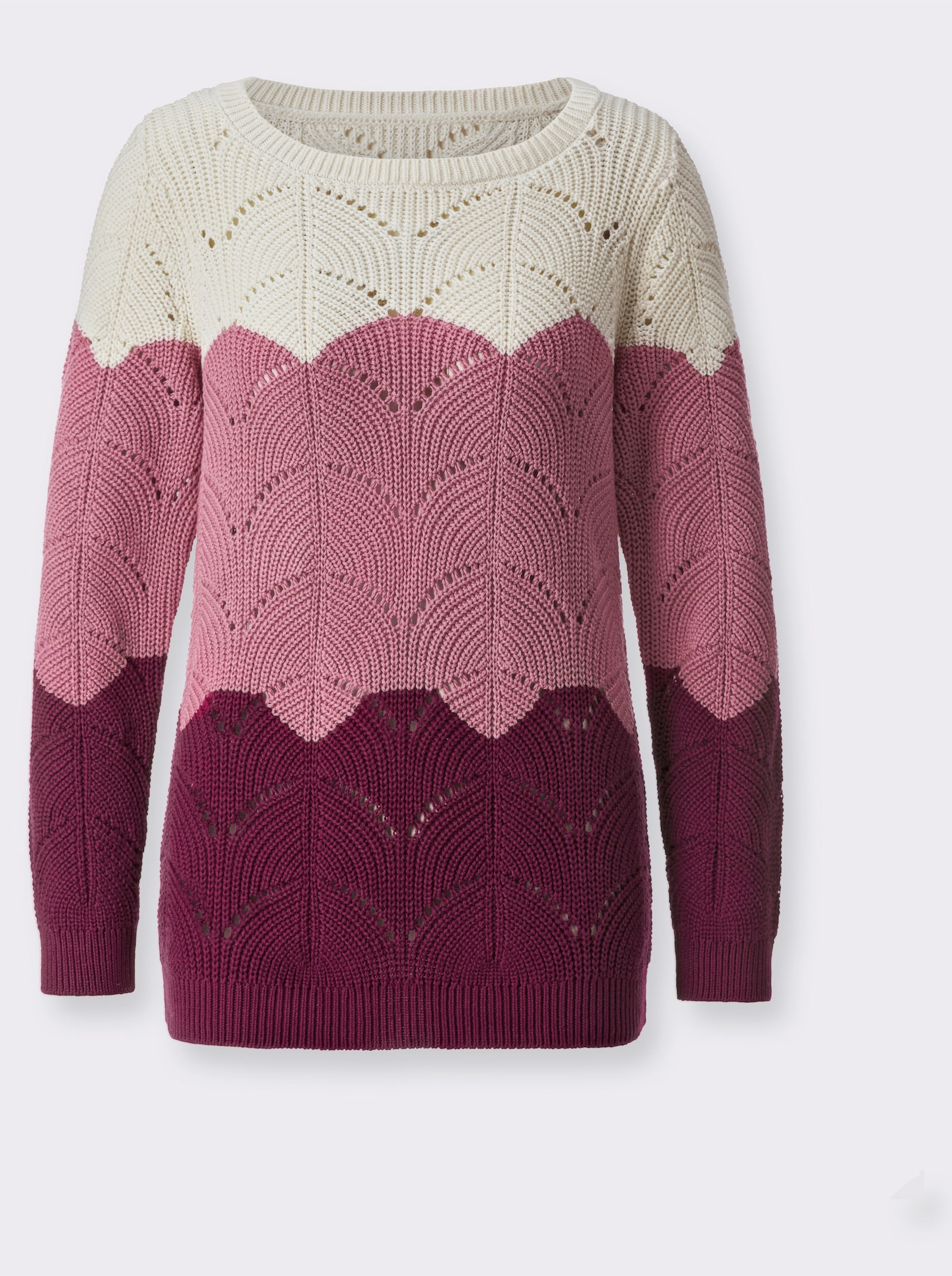 Ajourpullover mit Streifen-Dessin - malve-ecru-gemustert