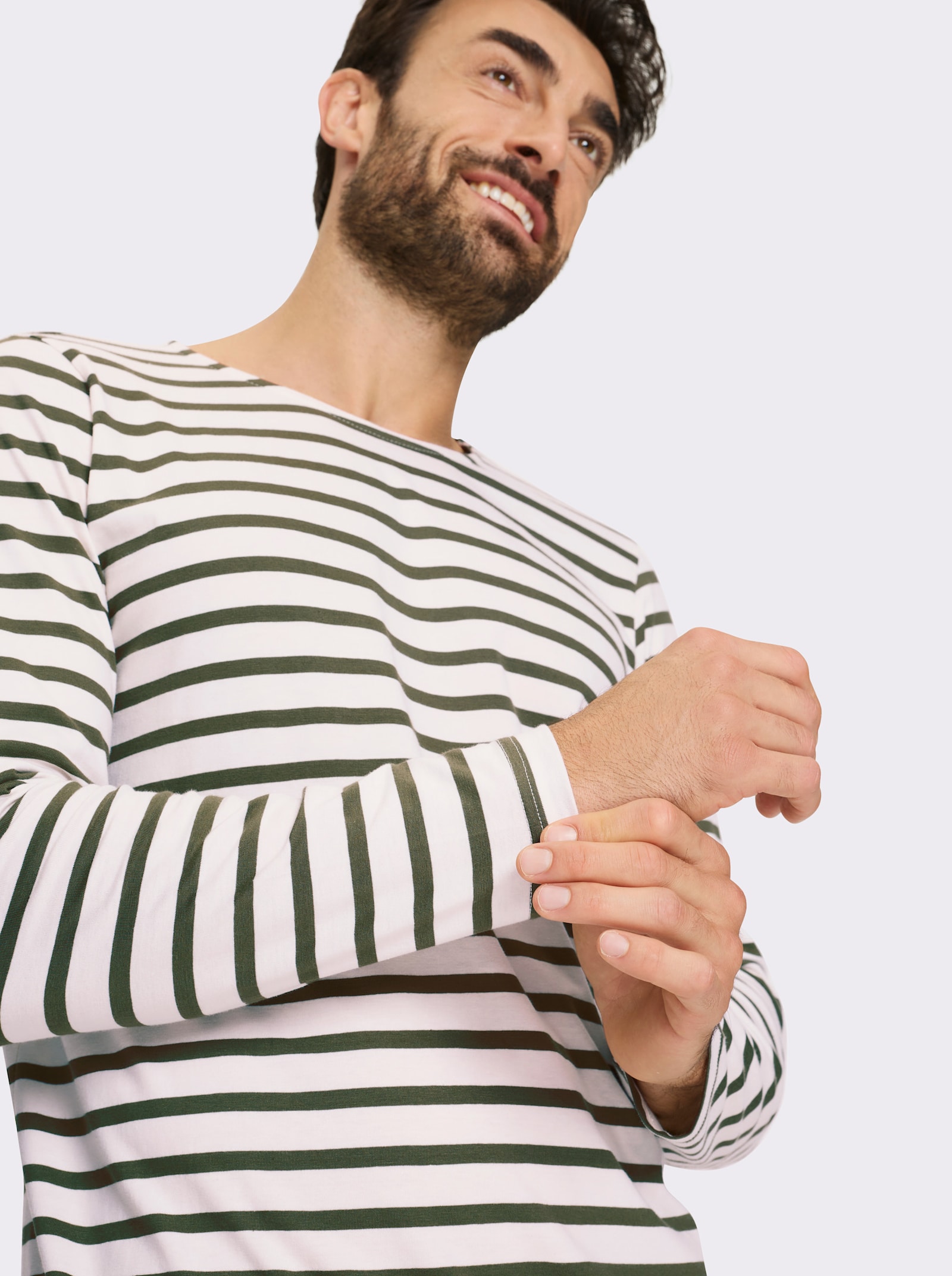 Catamaran Langarmshirt mit garngefärbten Streifen - khaki-ecru-gestreift