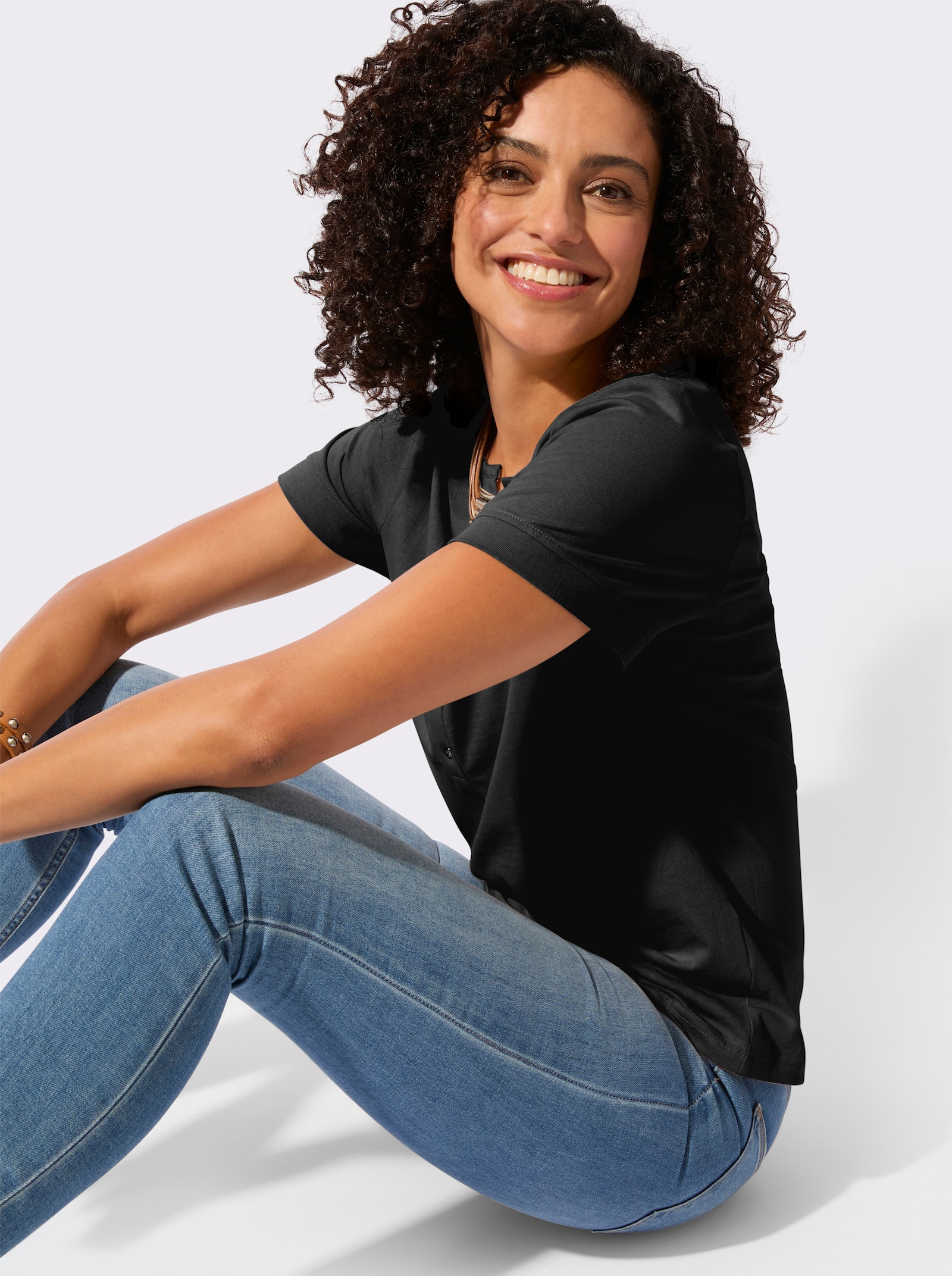 Kurzarmshirt aus reiner Baumwolle - schwarz