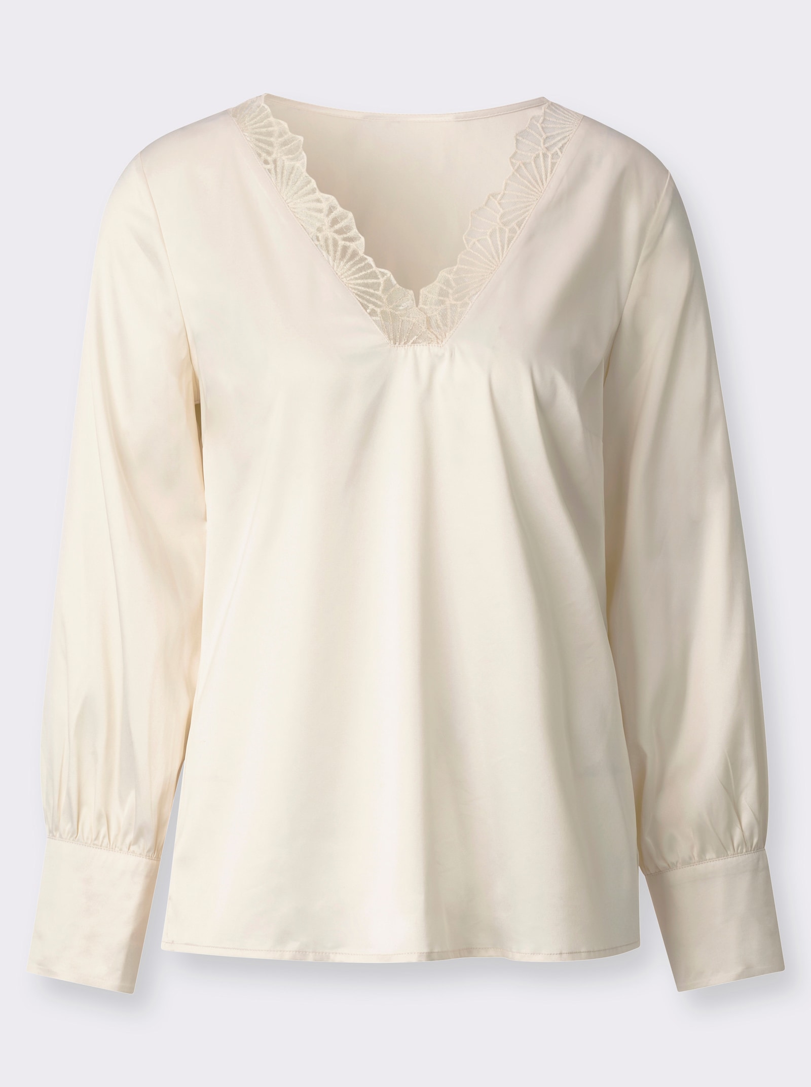 Satinbluse mit Spitze am Ausschnitt - champagner