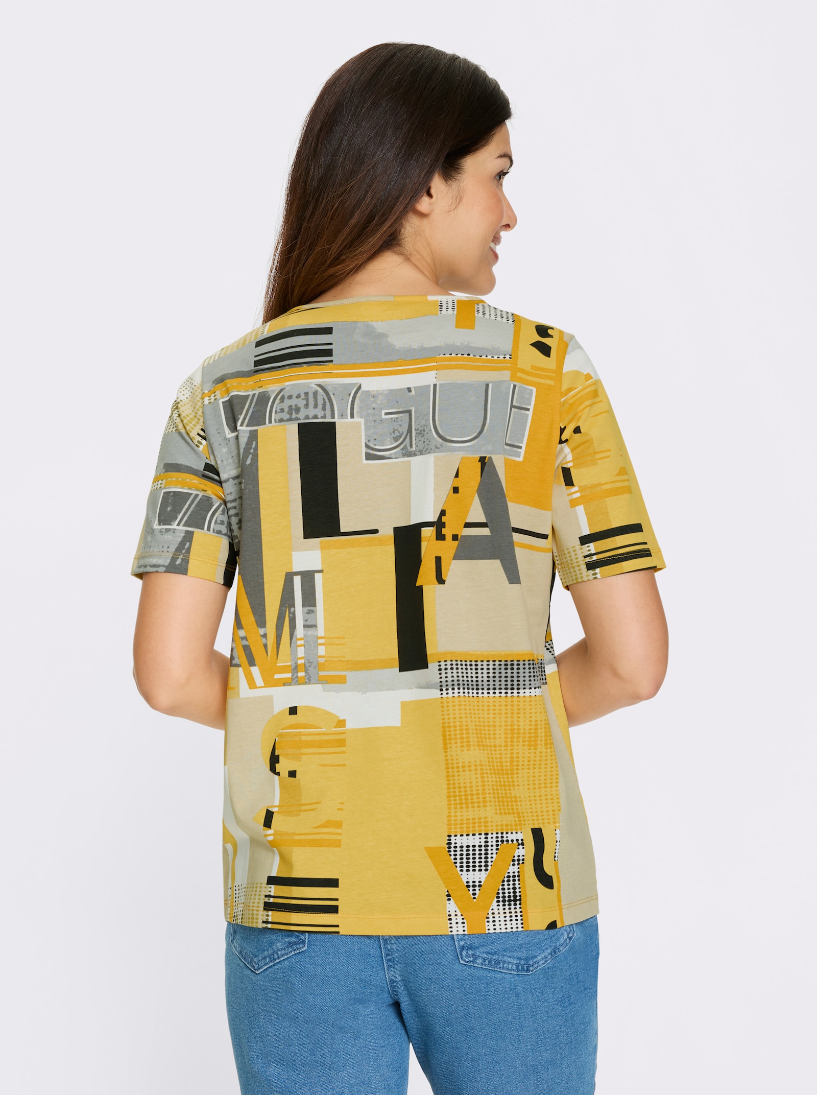 Kurzarmshirt allover bedruckt, Baumwolle - ocker-sand-bedruckt