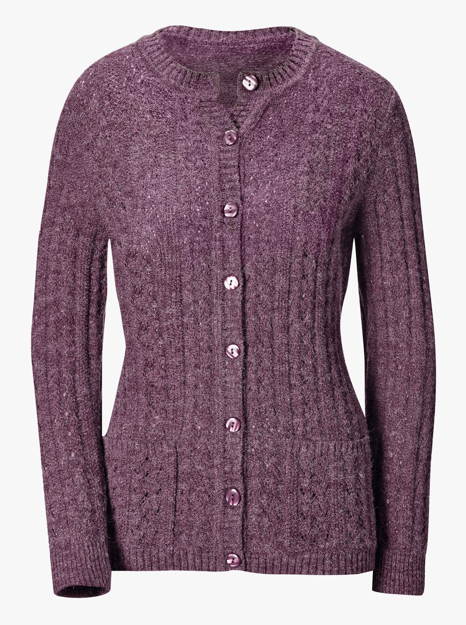 Strickjacke mit Ton-in-Ton-Knöpfen - violett-meliert
