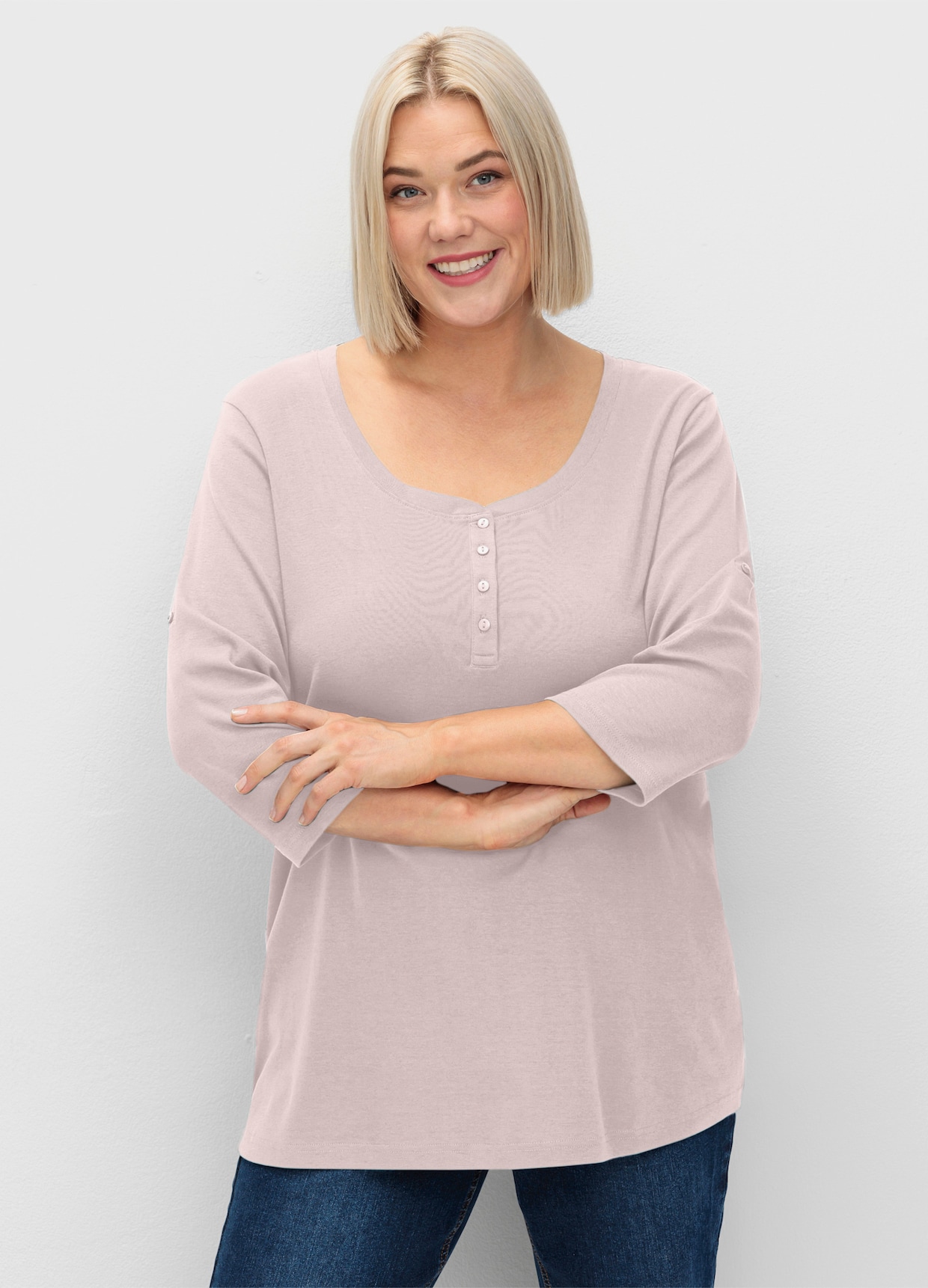 sheego 3/4-Arm-Shirt mit Henleykragen - hellrosé