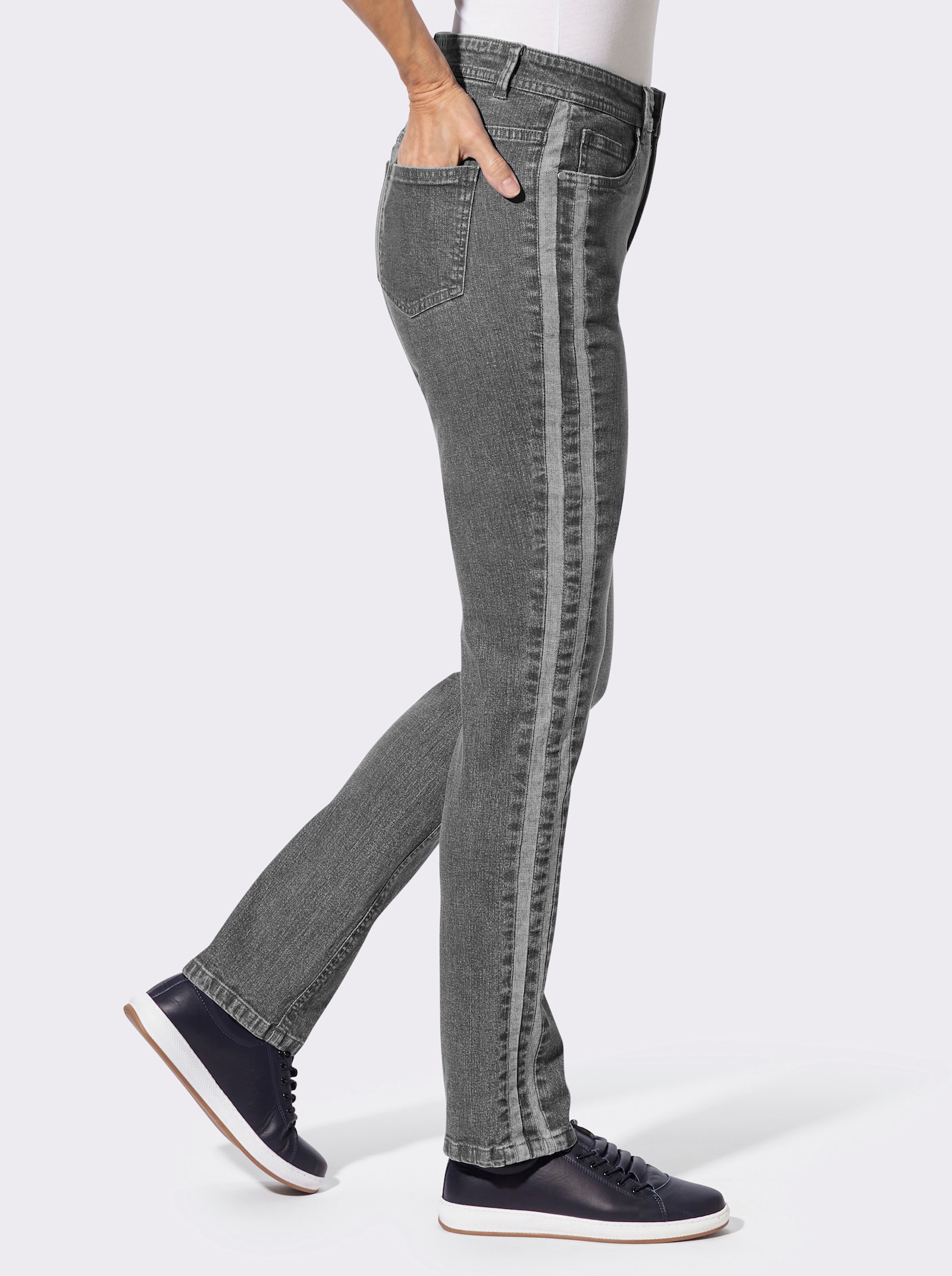Gerade Jeans mit seitlichen Kontraststreifen - light grey-denim