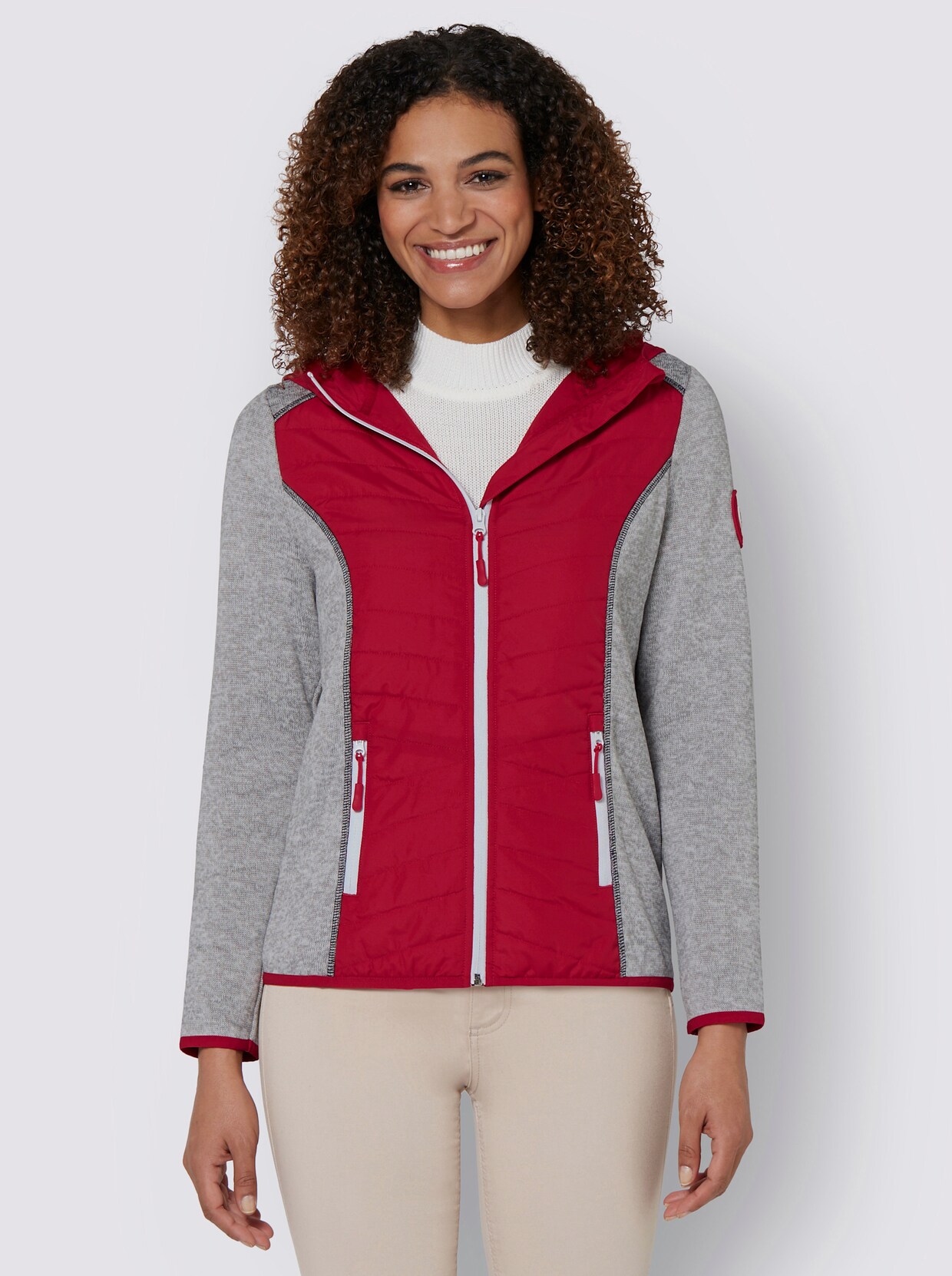 Fleecejacke - rot-steingrau-meliert