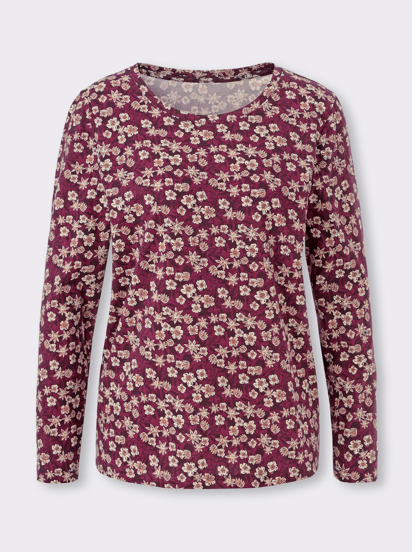 Langarmshirt mit floralem Druck - bordeaux-burgund-bedruckt