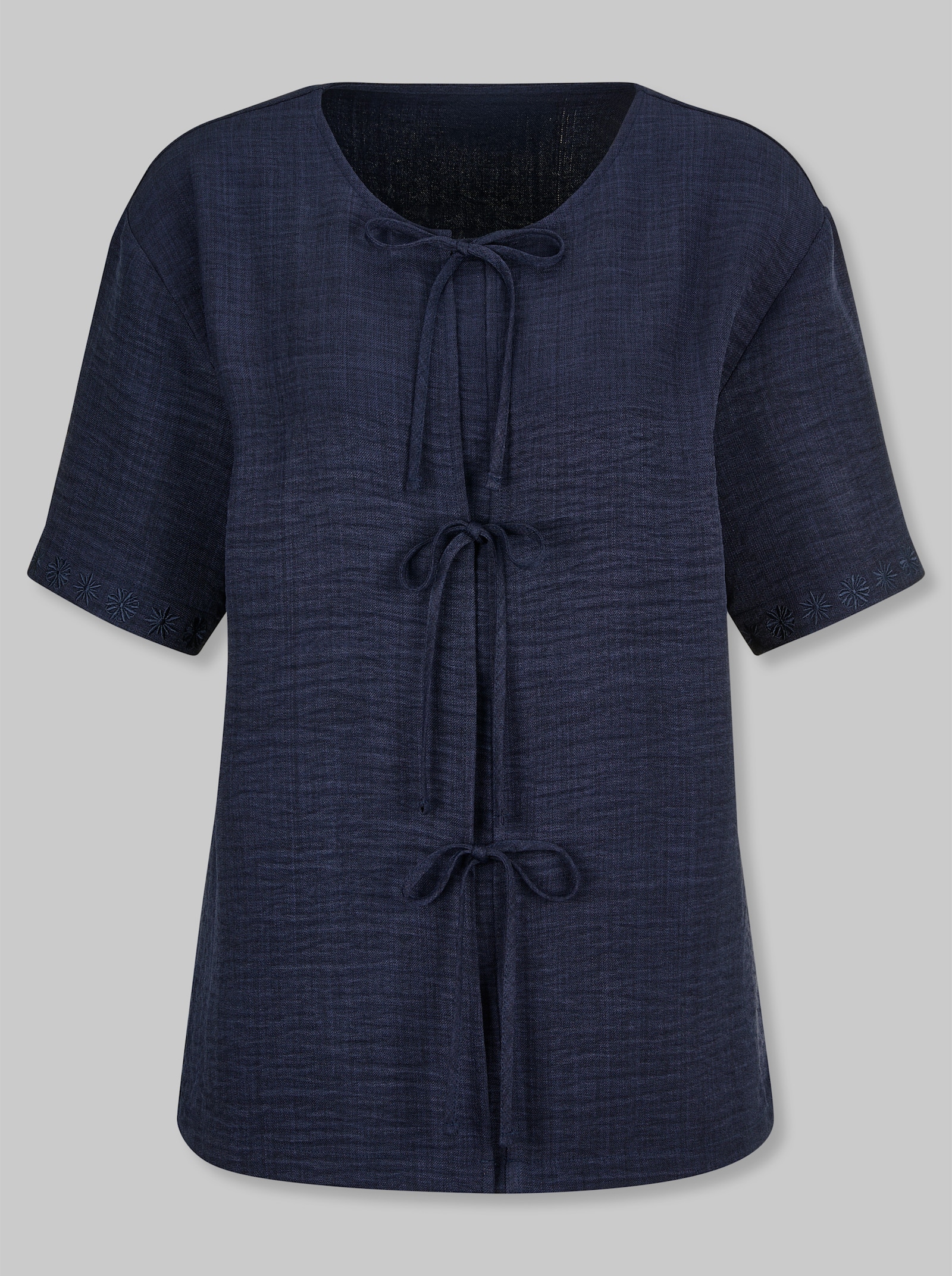 heine Kurzarm-Bluse mit Stickerei - marine