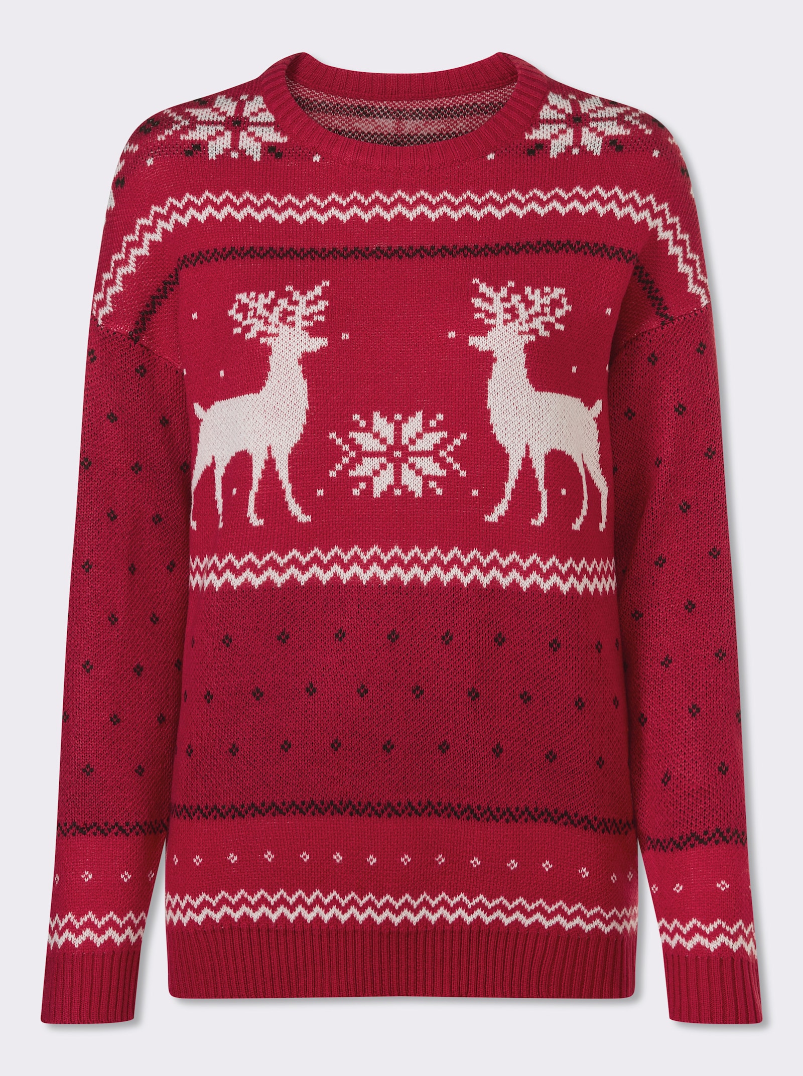 Svetr s dlouhým rukávem s motivem soba - červená-ecru-vzor