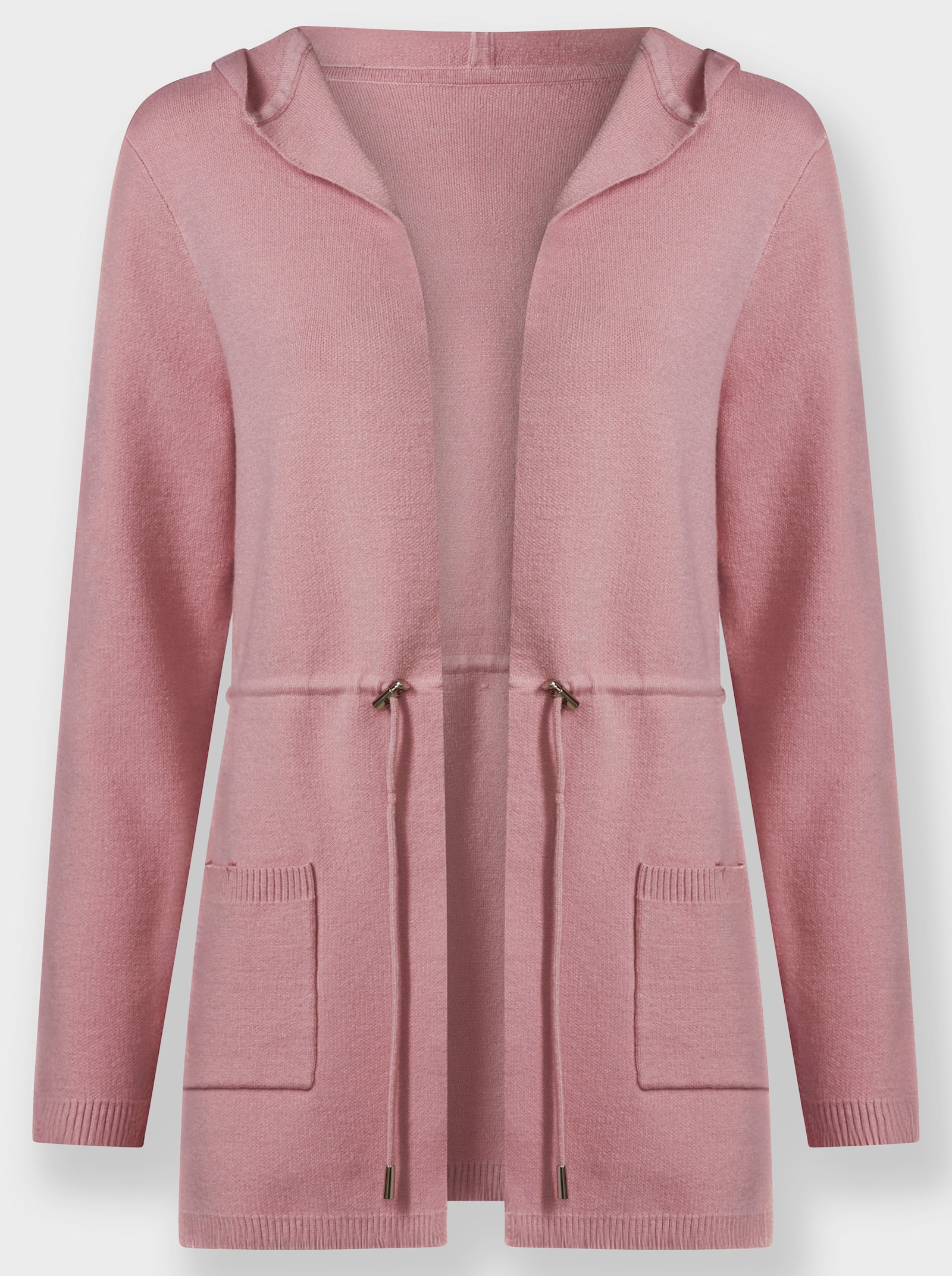 Kapuzenstrickjacke mit Tunnelzug in der Taille - hortensie