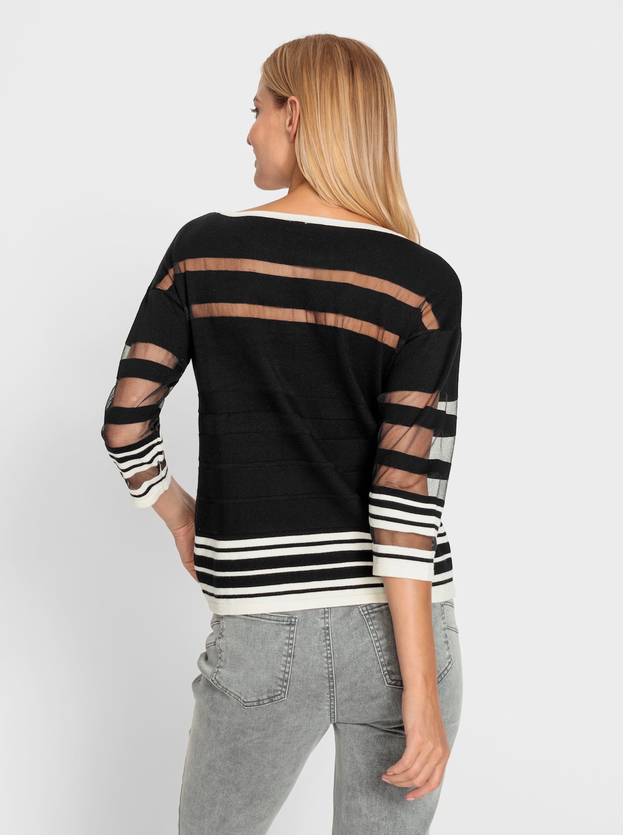 heine Pullover met 3/4-mouwen - zwart/champagne gestreept