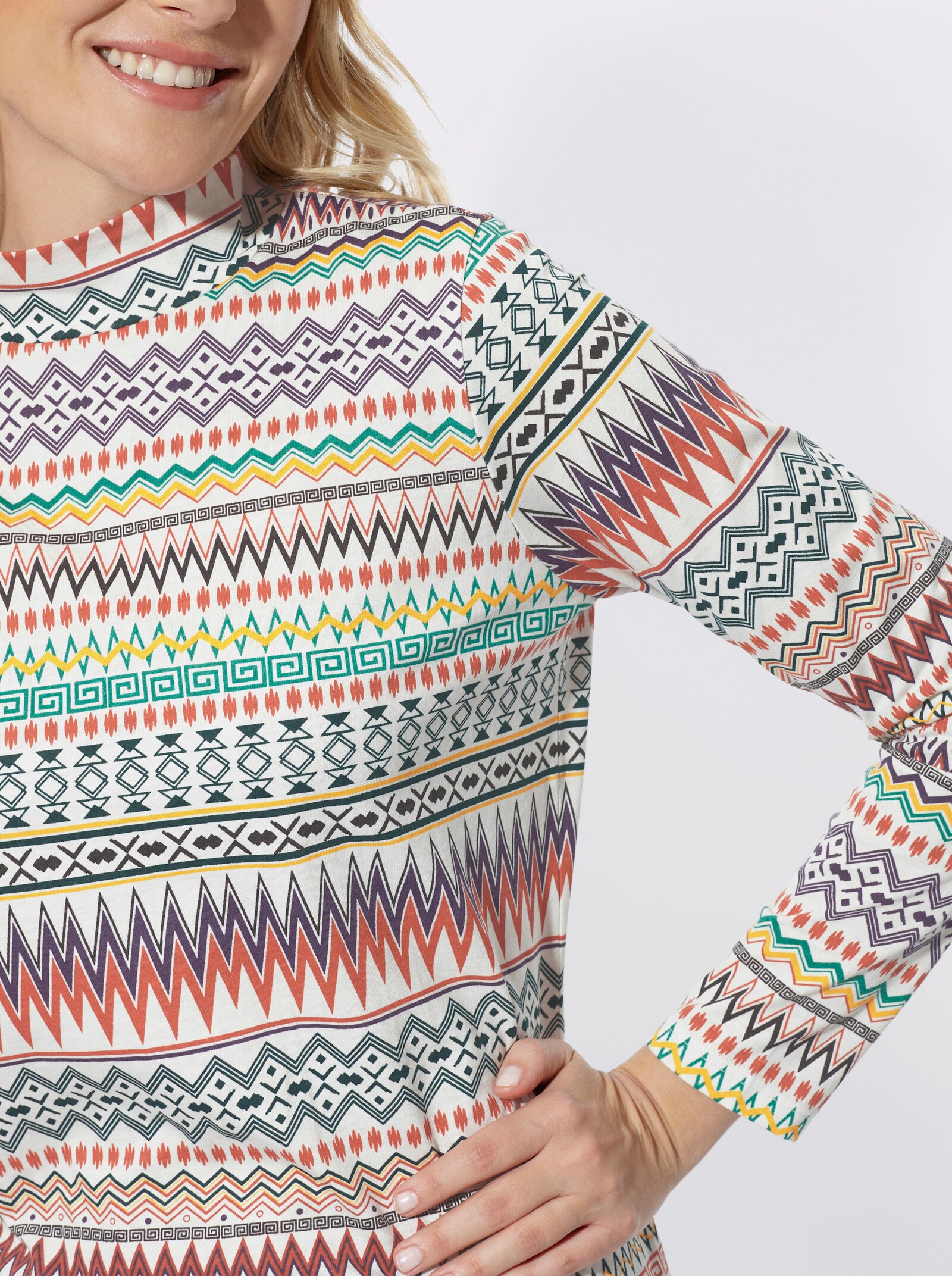 Stehkragenshirt mit Druckmuster - papaya-ecru-bedruckt