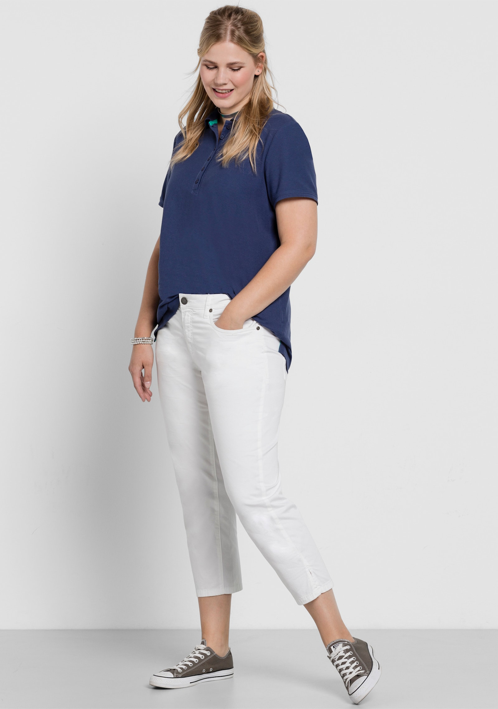 sheego 7/8-Hose in schmaler Form, aus Twill - weiß