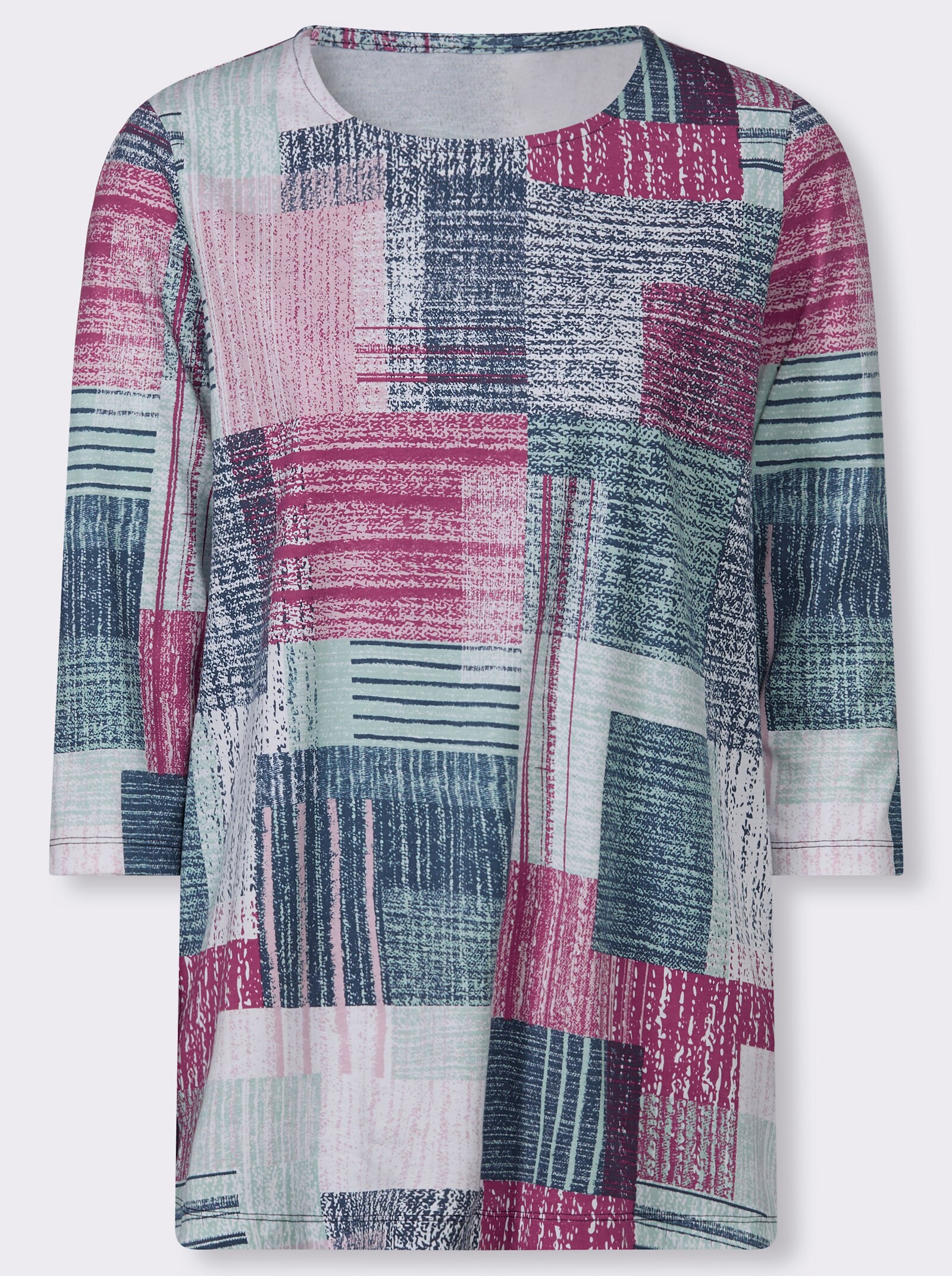 Longshirt in leicht ausgestellter Form - kalkmint-dunkelblau-bedruckt