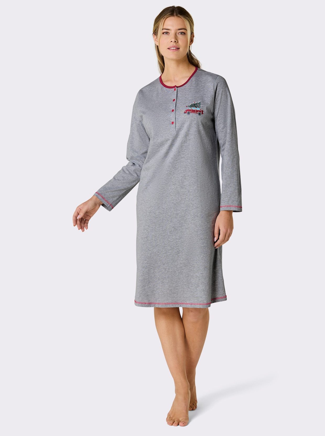 Comtessa Sleepshirt - grau-meliert-rot