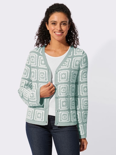 Strickjacke - kalkmint-weiß