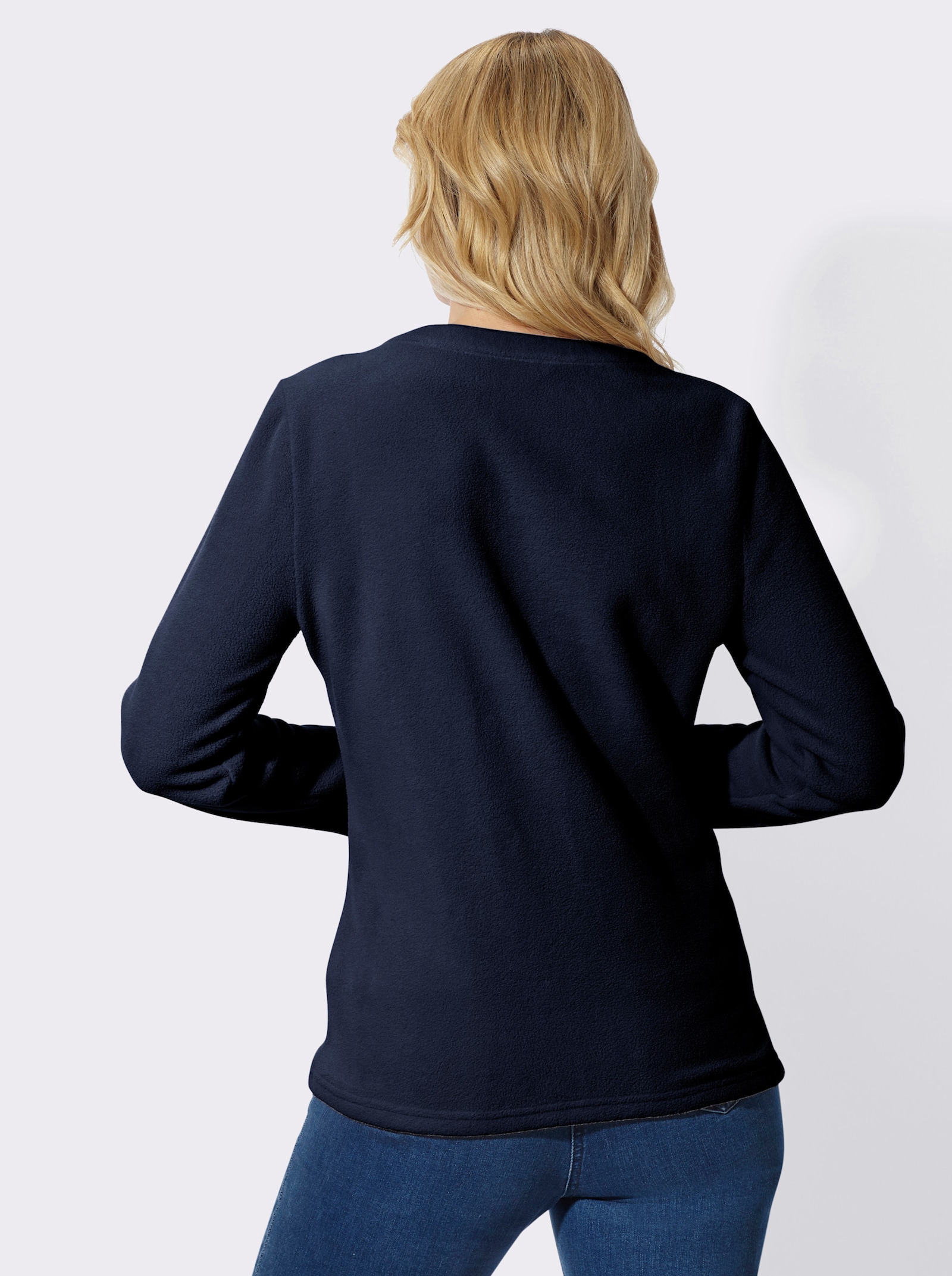 Fleeceshirt mit Rundhals-Ausschnitt - marine