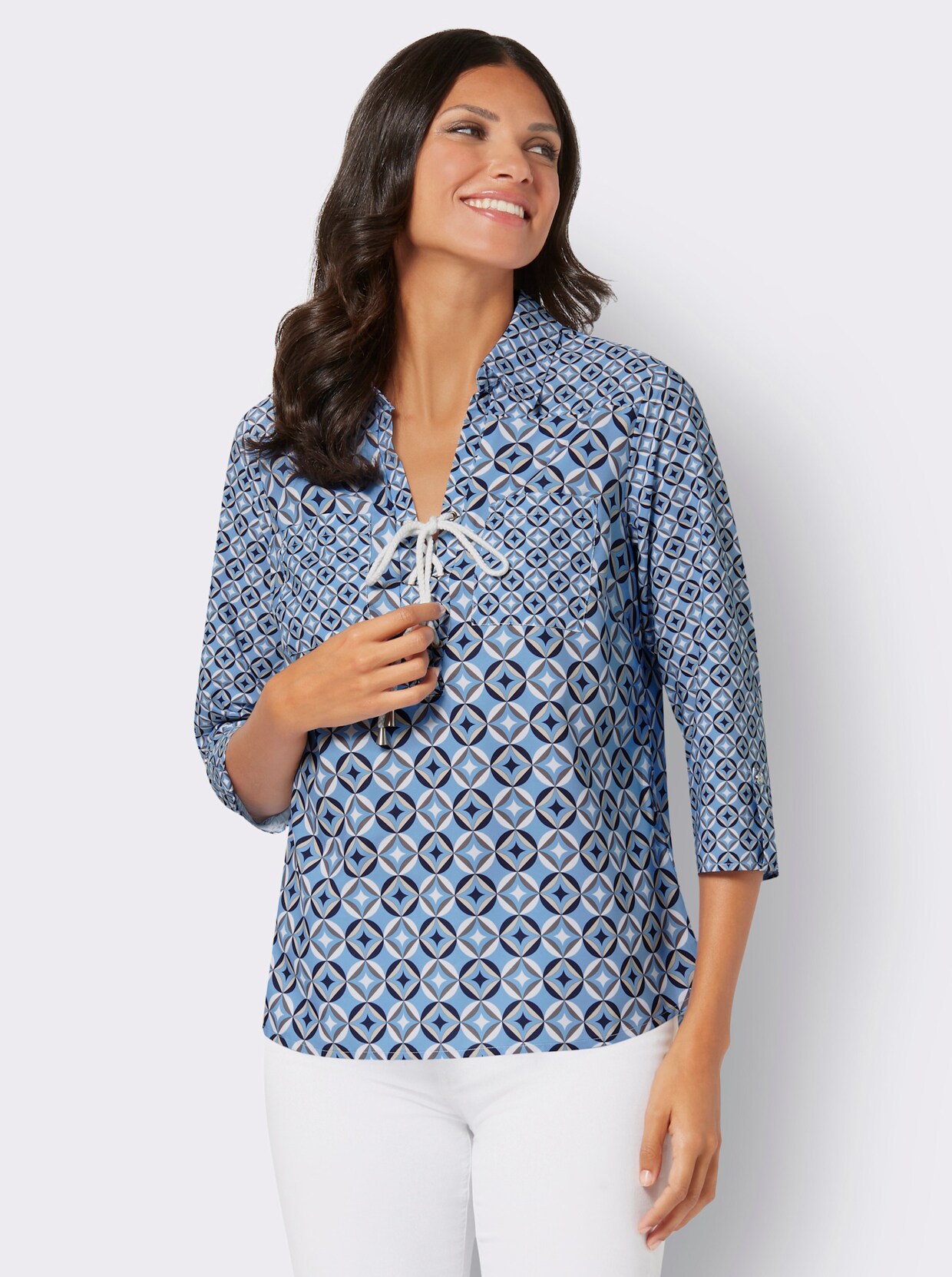 Blouse met print - hemelsblauw/marine bedrukt