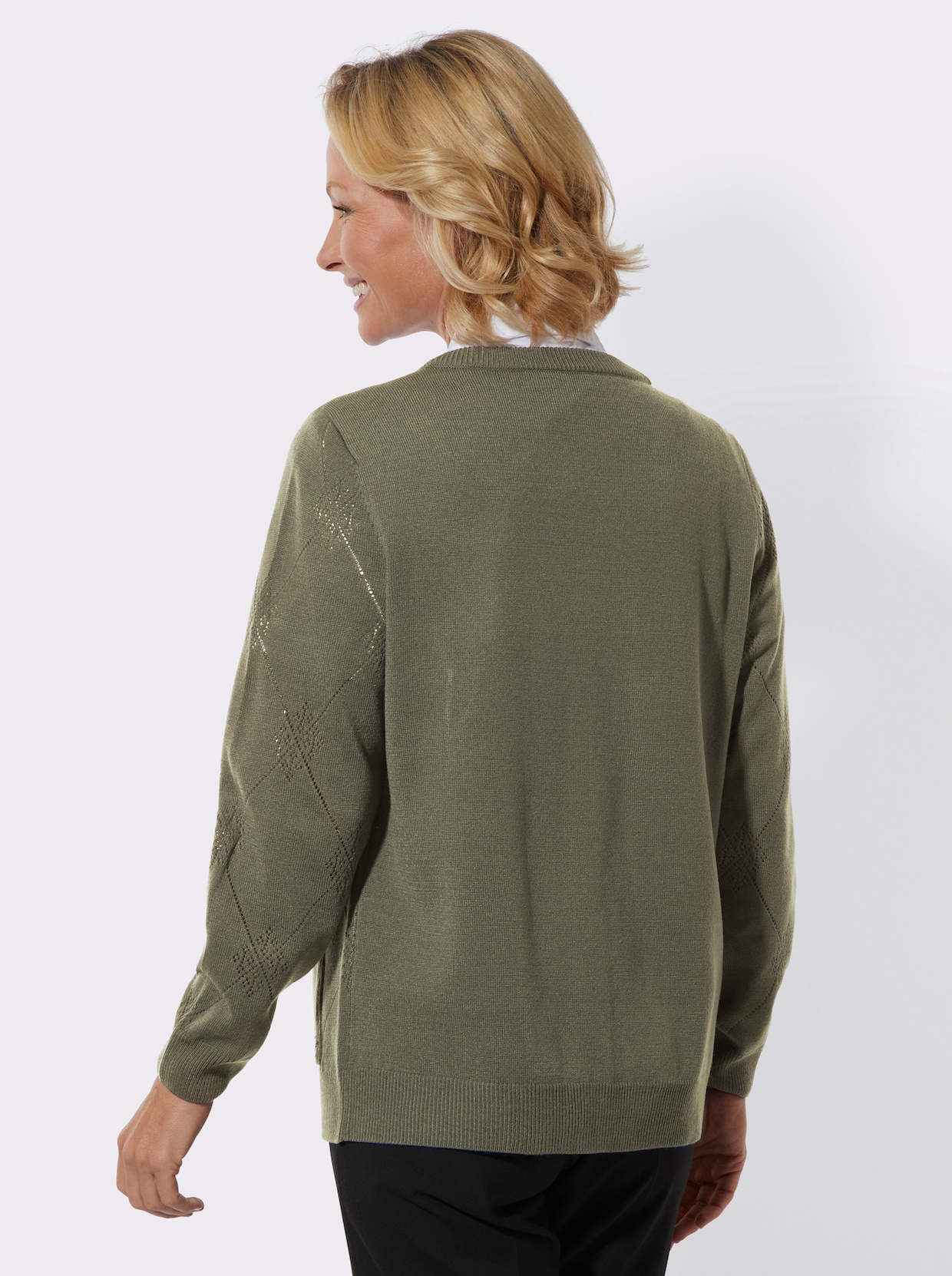 Ajourstrickjacke - khaki