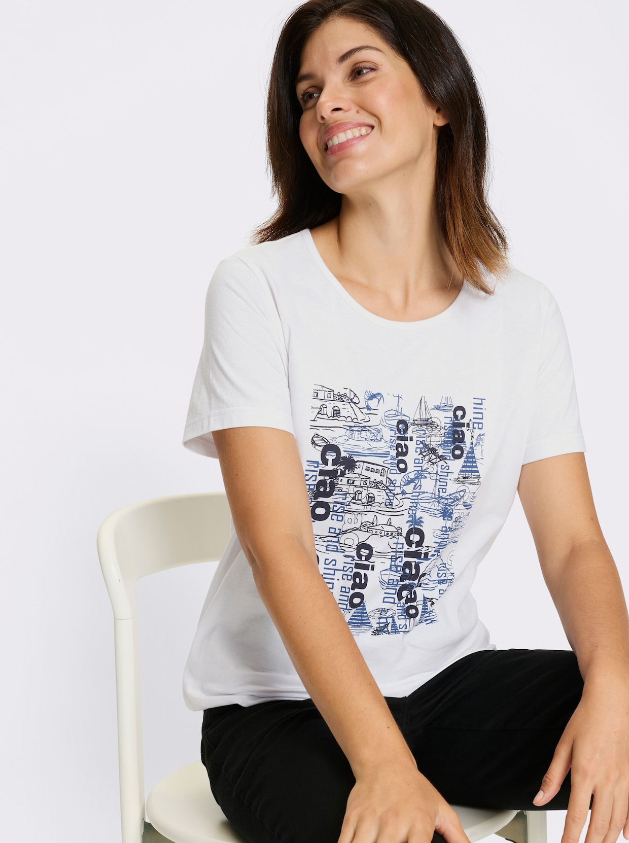 Kurzarmshirt - weiß-marine