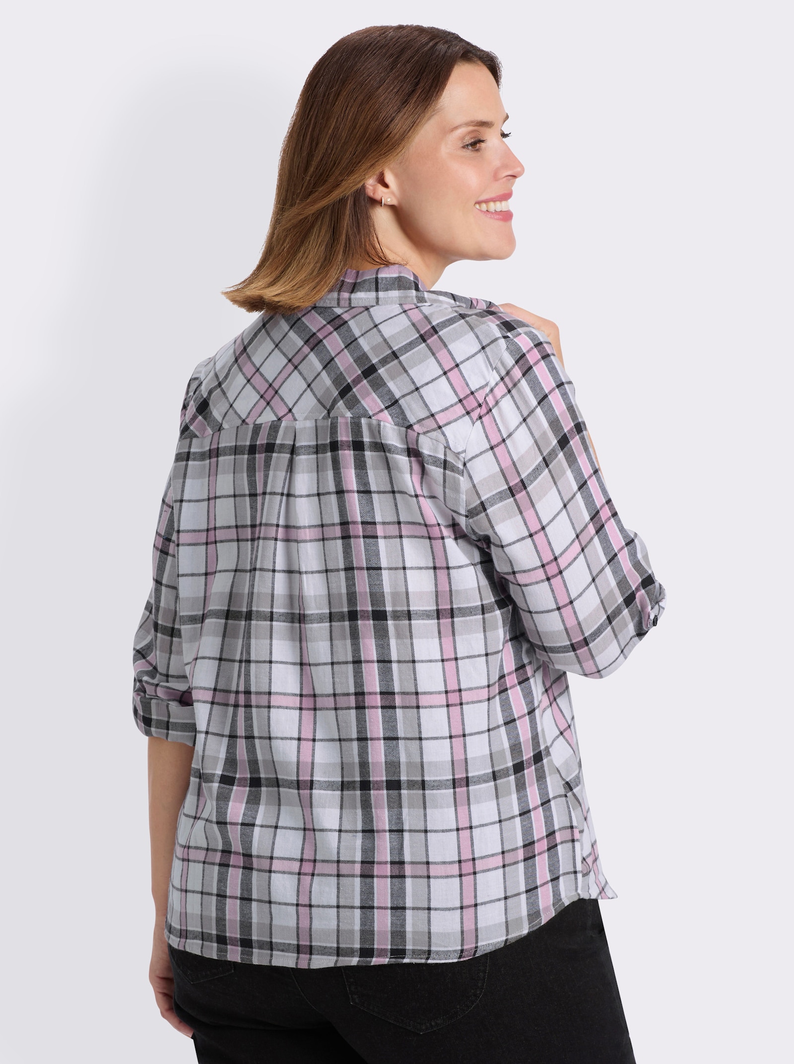 Flanellbluse mit Web-Karo - ecru-altrosa-kariert