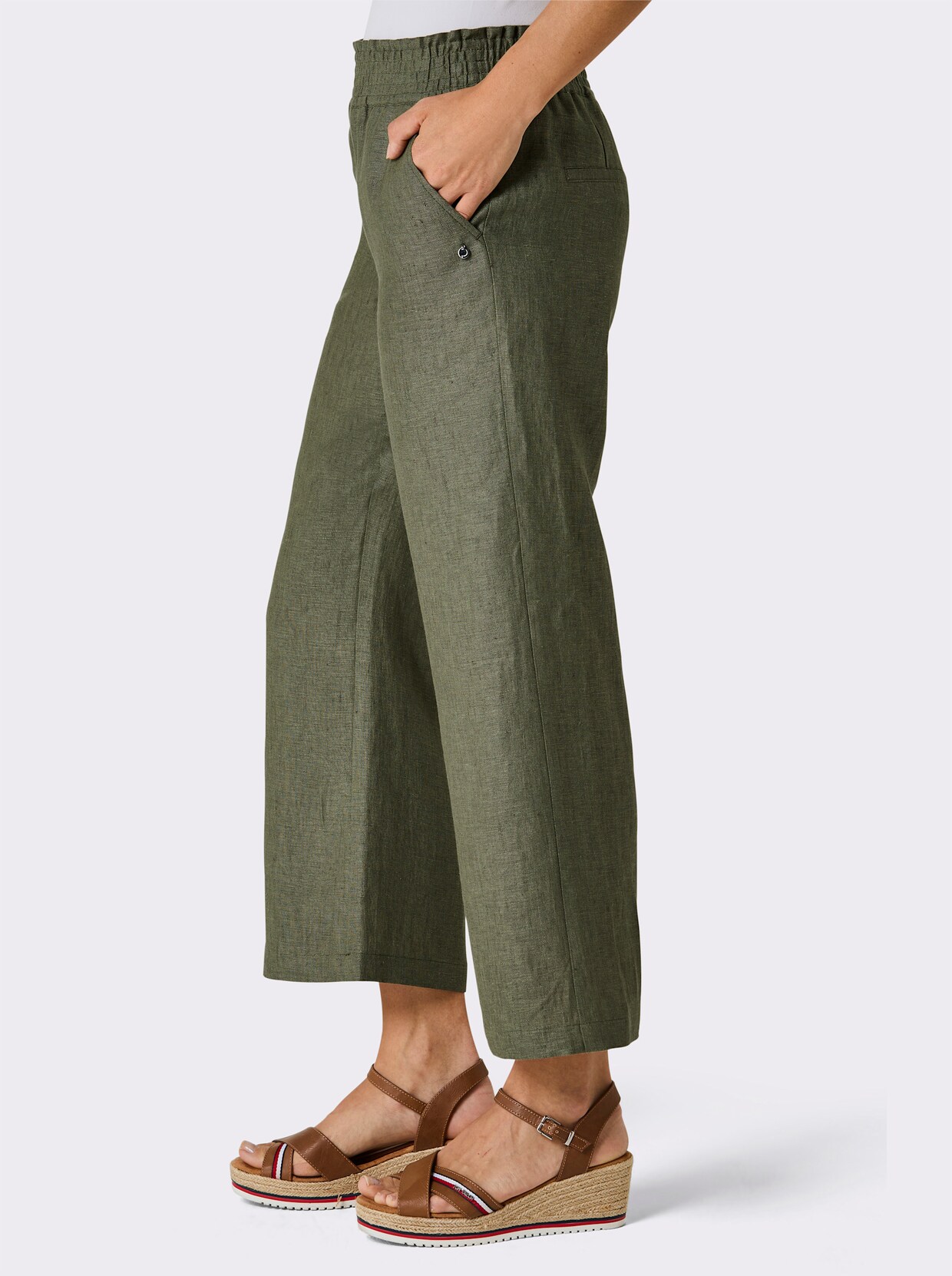 CREATION L PREMIUM Leinenhose - khaki-meliert