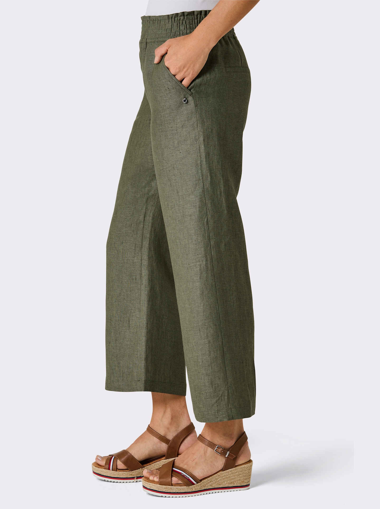 CREATION L PREMIUM Pantalon en lin avec jambes larges - kaki chiné