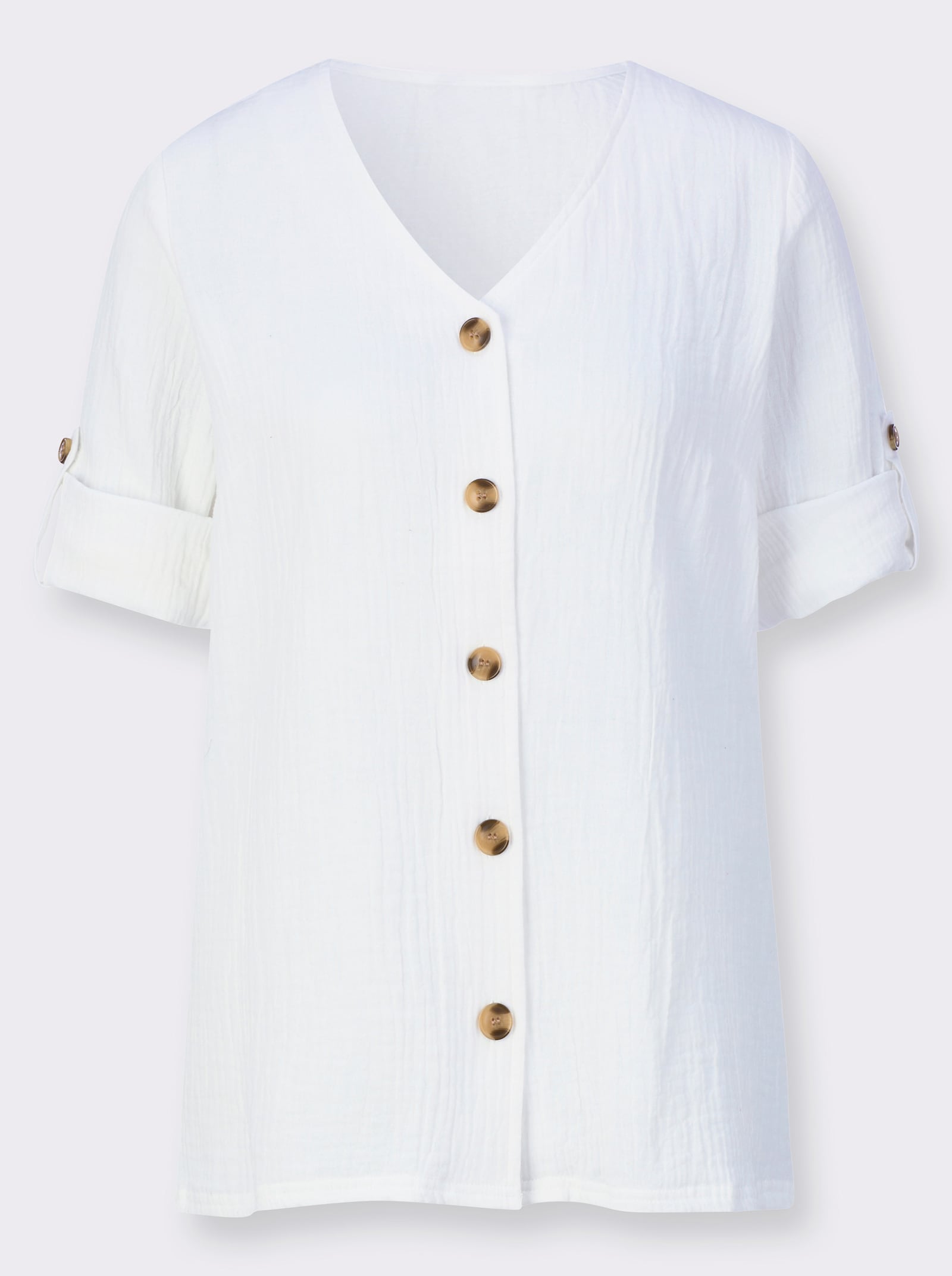 3/4-Arm-Bluse mit Krempelfunktion - weiß