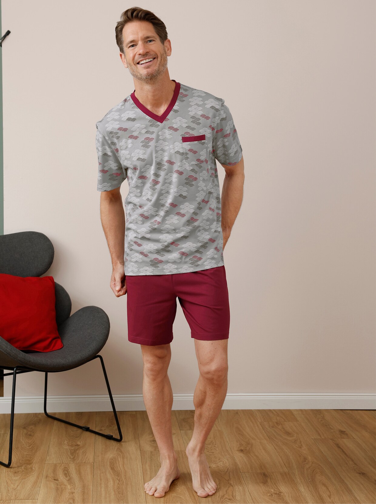 wäschepur men Shortys - grau + dunkelrot