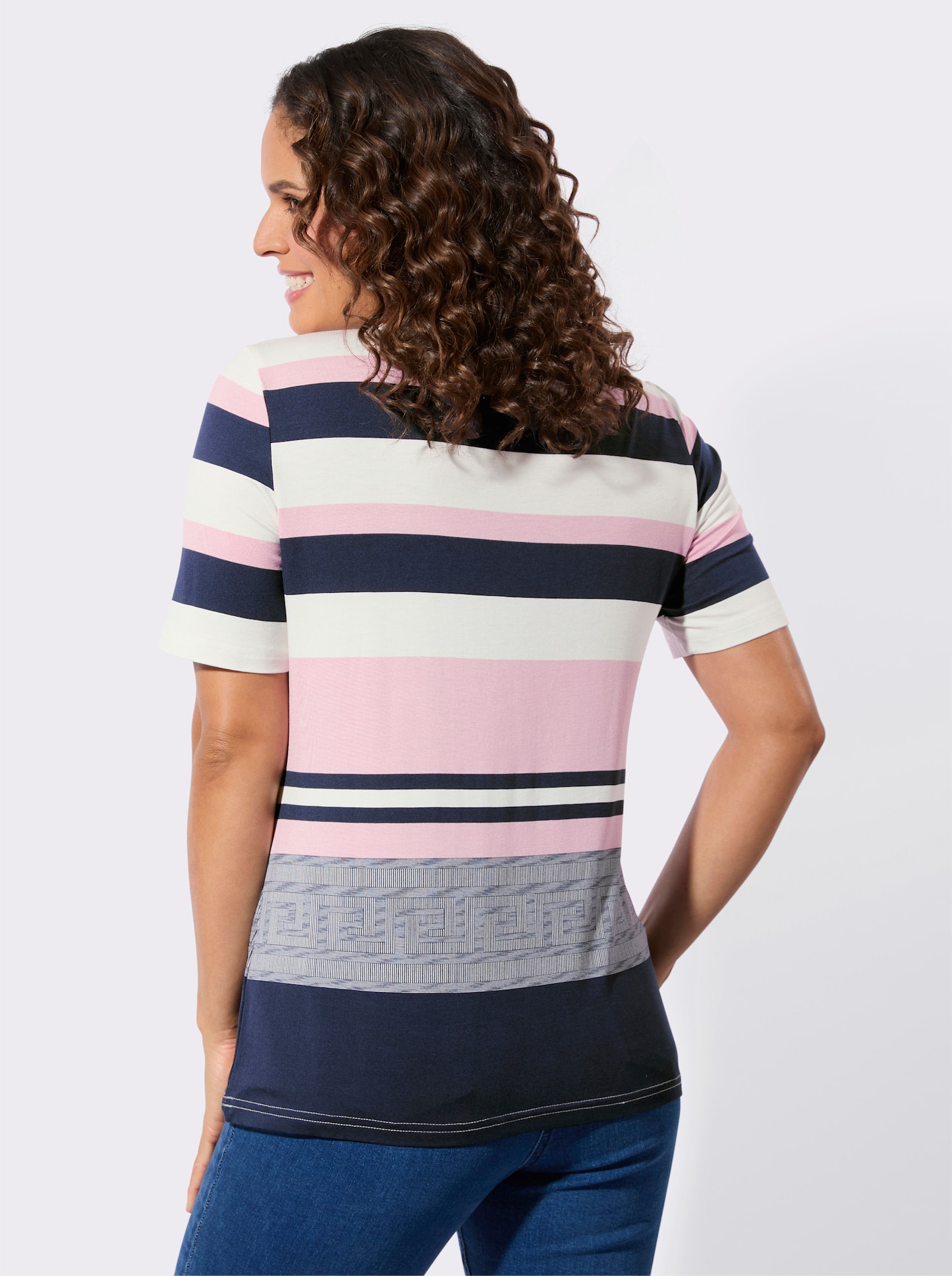 Kurzarmshirt mit hochwertiger Viskose - rosé-marine-bedruckt